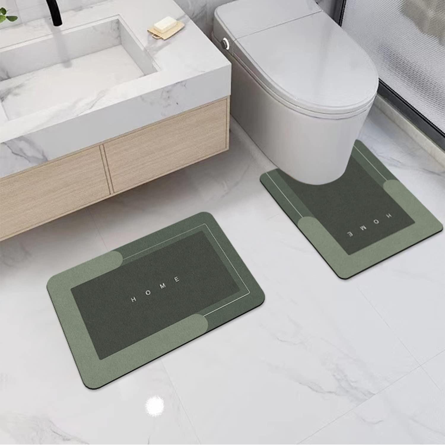 LuxusKollektion Badematte Badematten-Set 2tlg. Halbrund Grün 50/80cm, Höhe 4 mm, rutschhemmend beschichtet, TPR, Memory Schaum, PVC, Thermoplastischer Gummi, Textil, rechteckig