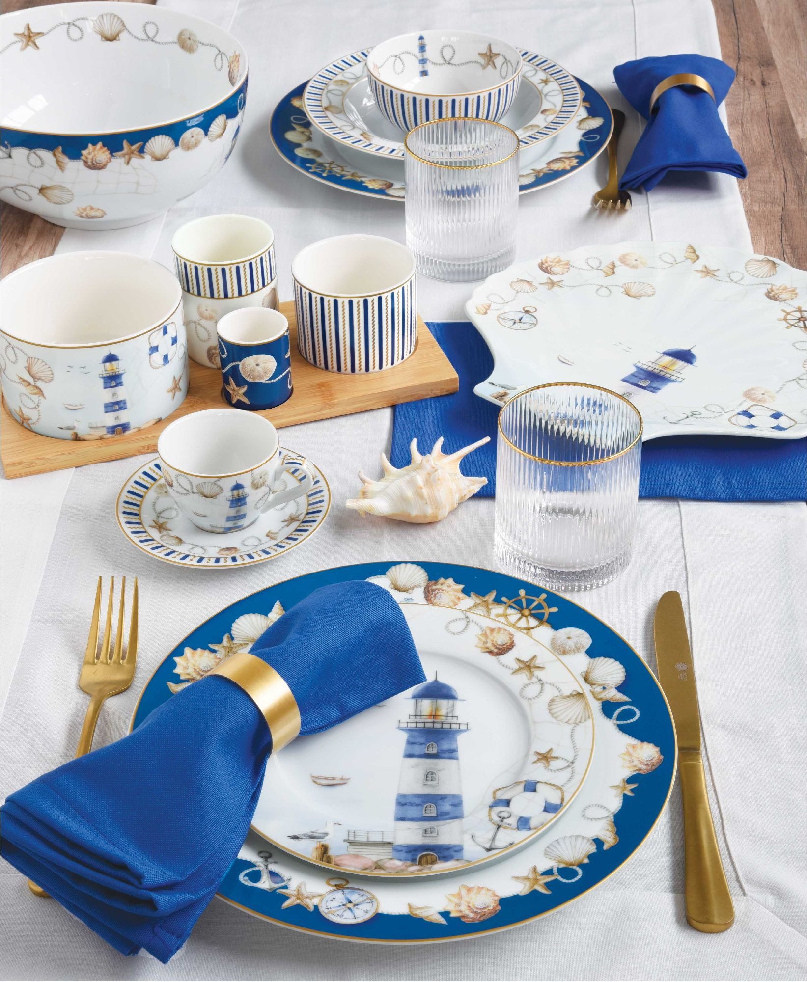 EasyLife Espressotasse Blue Lighthouse, Porzellan, Spülmaschinengeeignet, Mehrfarbig, Leuchtturm, H: 6cm