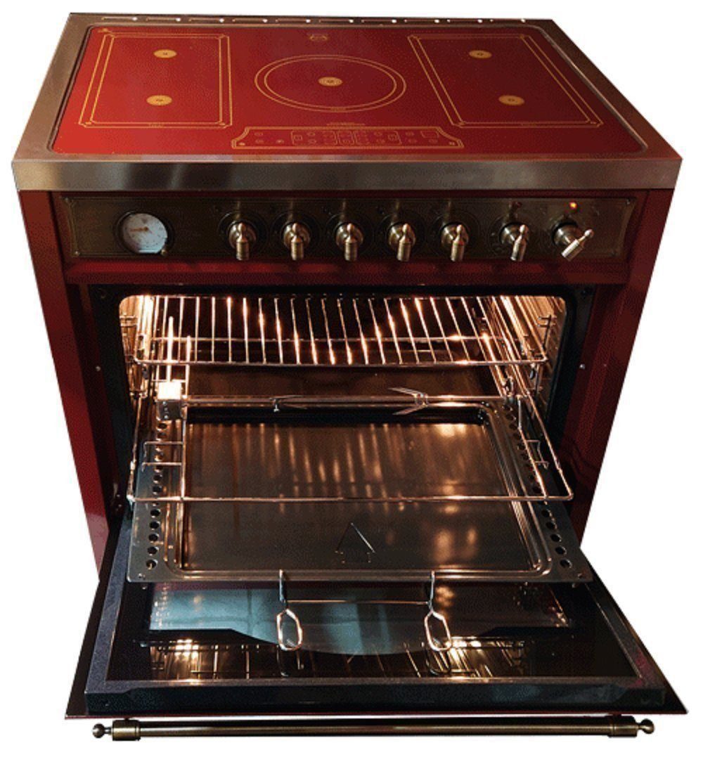 Kaiser Küchengeräte Induktions-Standherd HC 93655 IRotEm+A 9315 RotEm ECO+Grillplatte, Elektro Standherd 90 cm+Dunstabzugshaube 90 cm