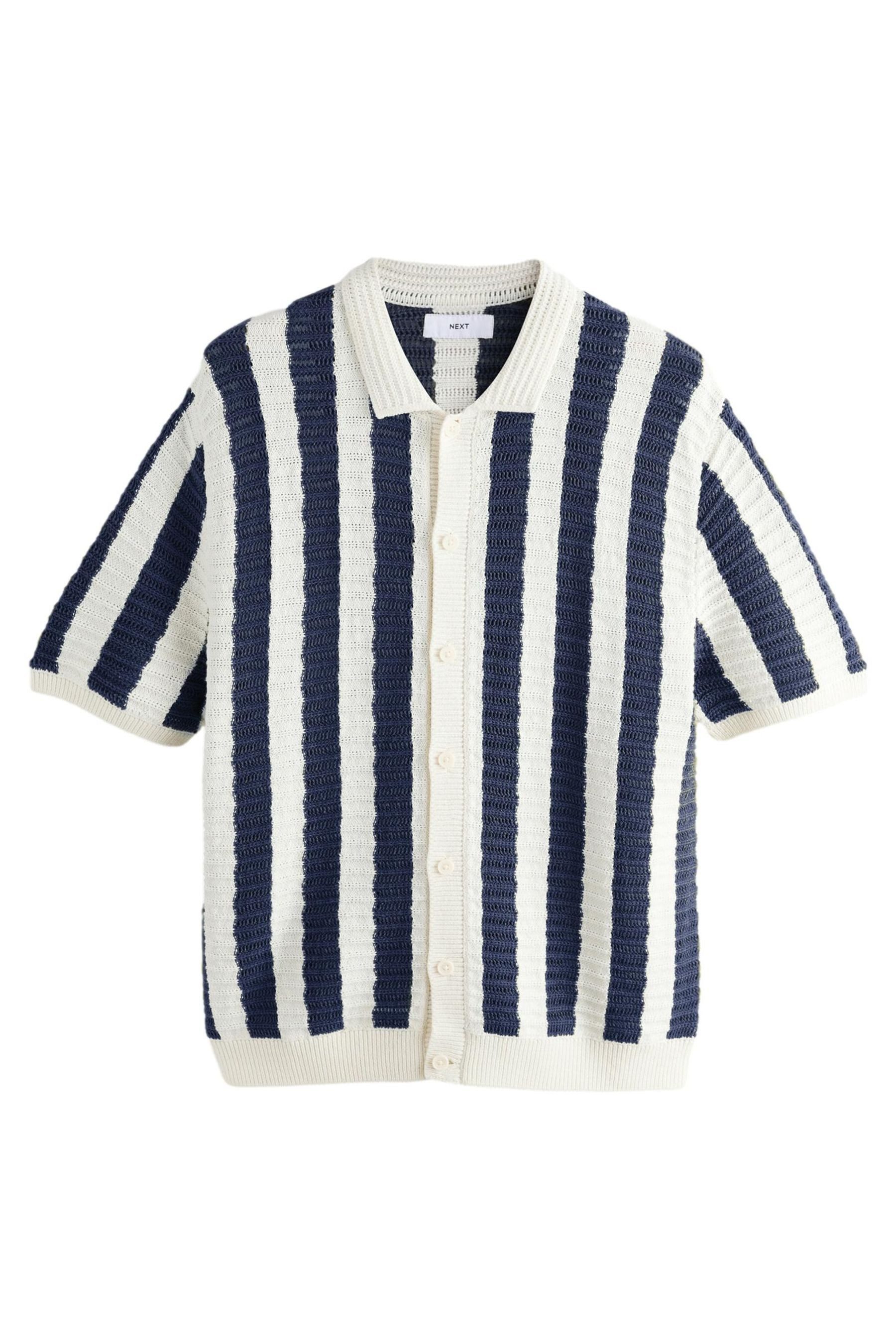 Next Kurzarmhemd Gestreiftes Strickhemd mit Häkeldetail (1-tlg)