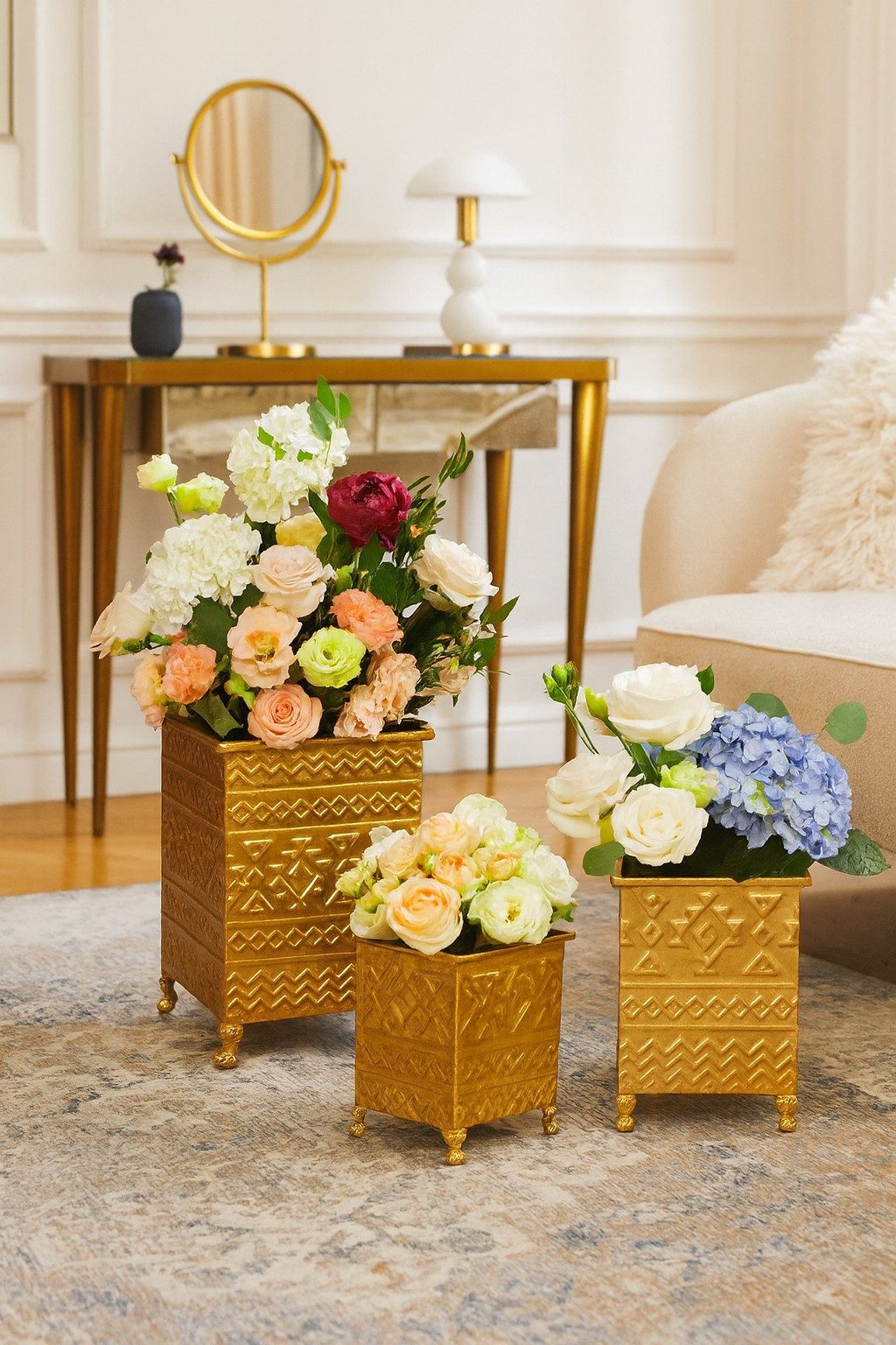 Keramik Blumentopf Gold - 13x13x10,5cm Mit Anti-Rutsch Boden