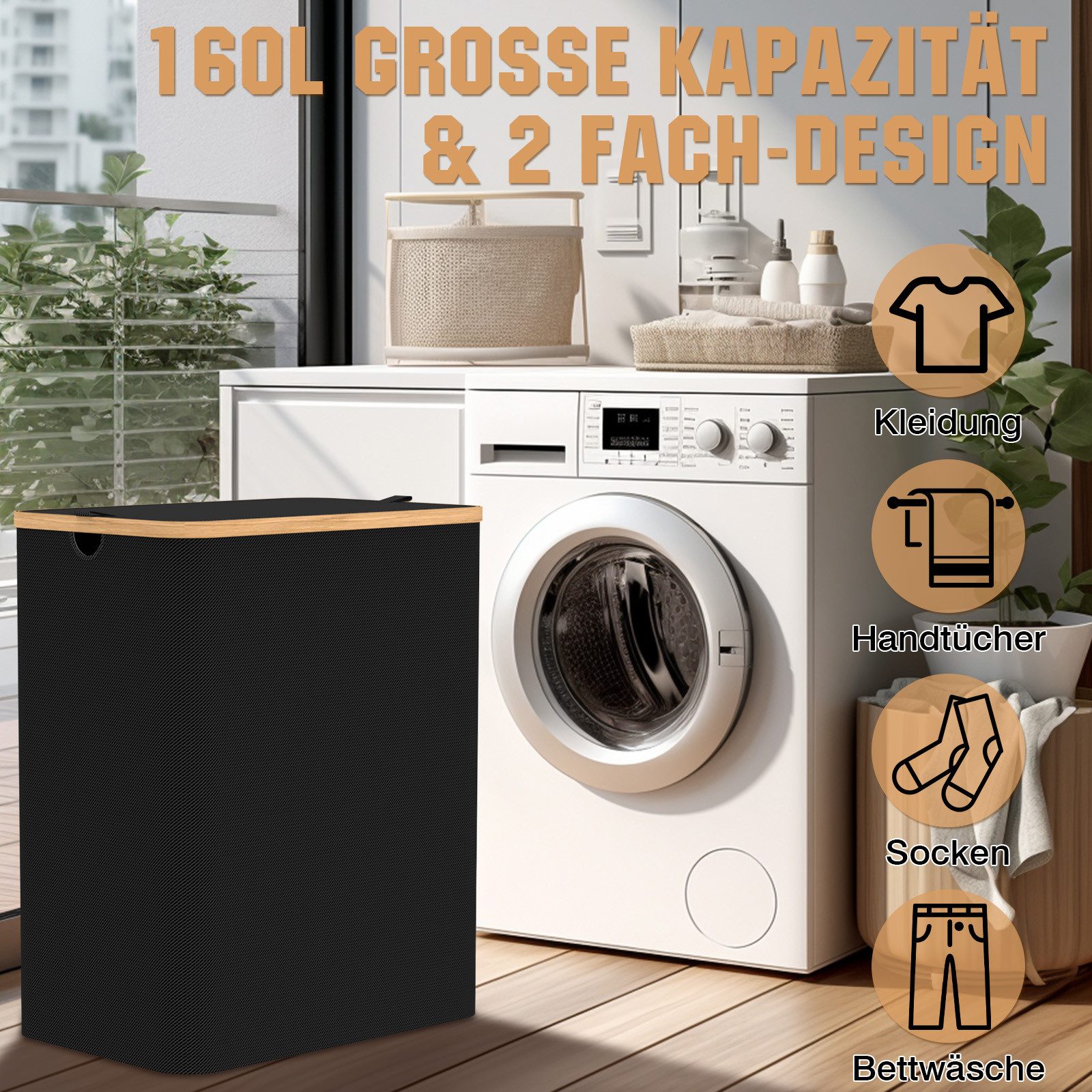 Lumkudos Wäschekorb 160L Wäschekorb mit zweiteiligem Deckel, Abnehmbare Wäs günstig online kaufen