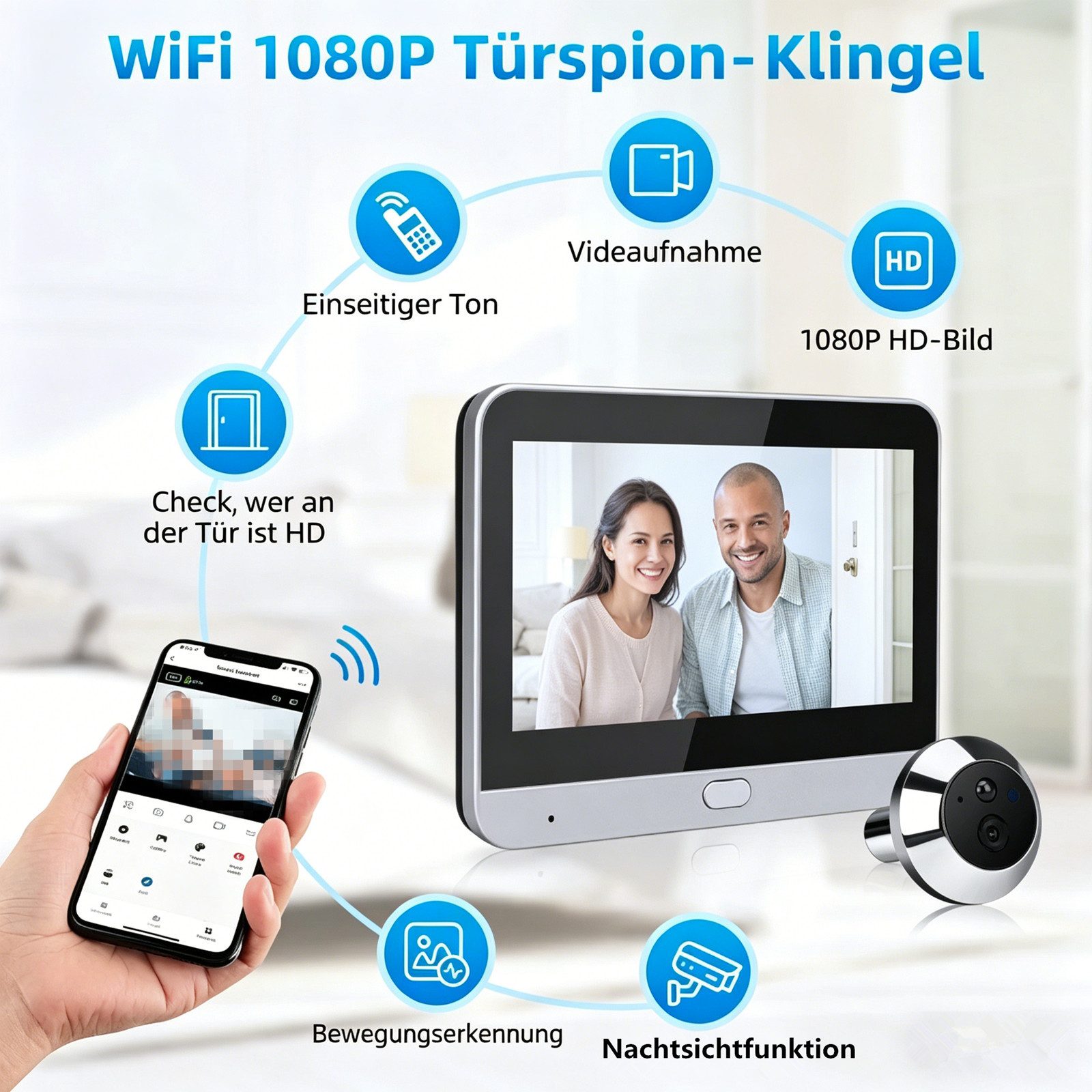 Insma Video-Türsprechanlage Videotürklingel Video Doorbell Wireless Außenkamera 1080P Türspion (mit türöffner, 4,3" Touchscreen und 120° Weitwinkel Kamera)