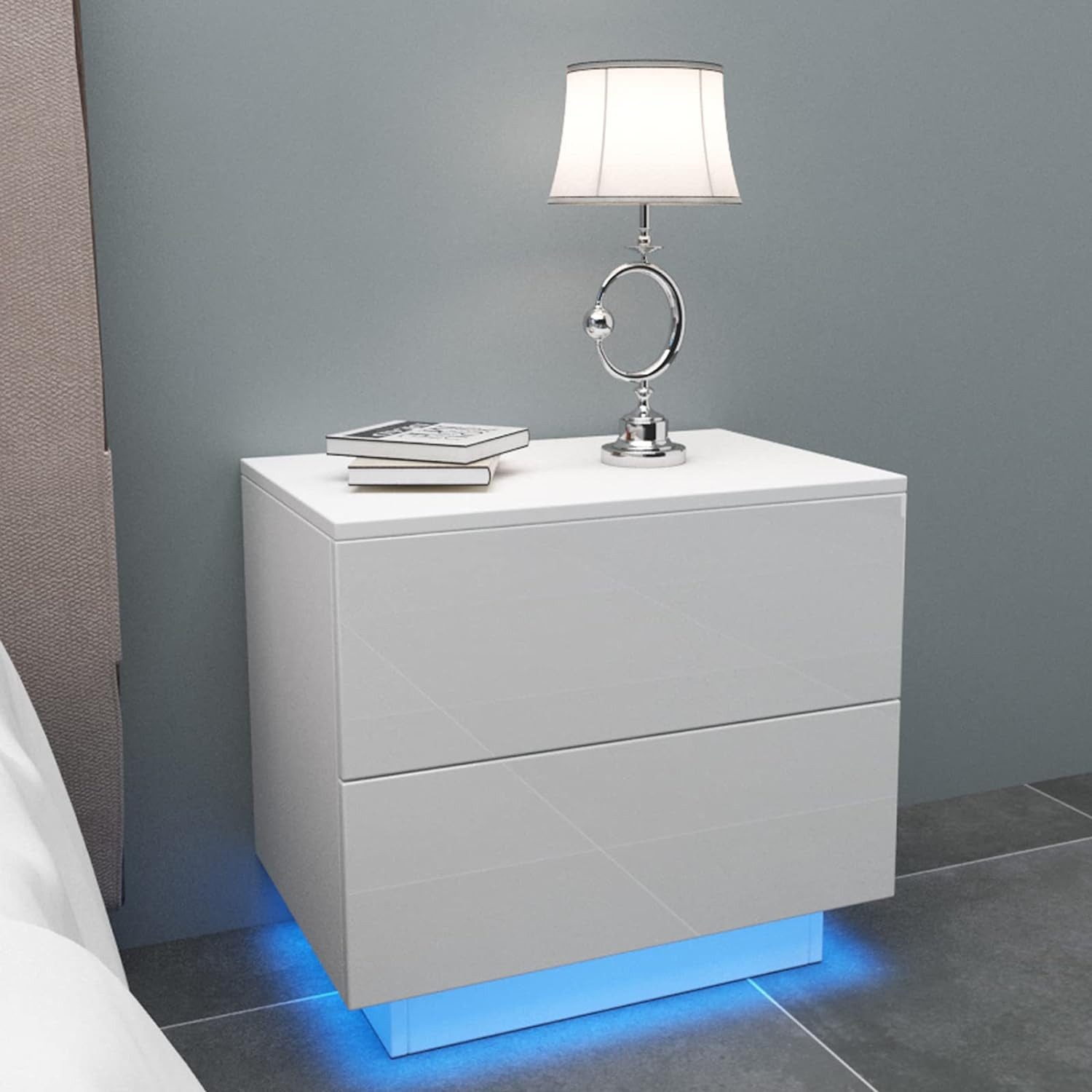 YOLEO Nachttisch Nachtschrank mit LED-Beleuchtung und 2 Schubladen günstig online kaufen