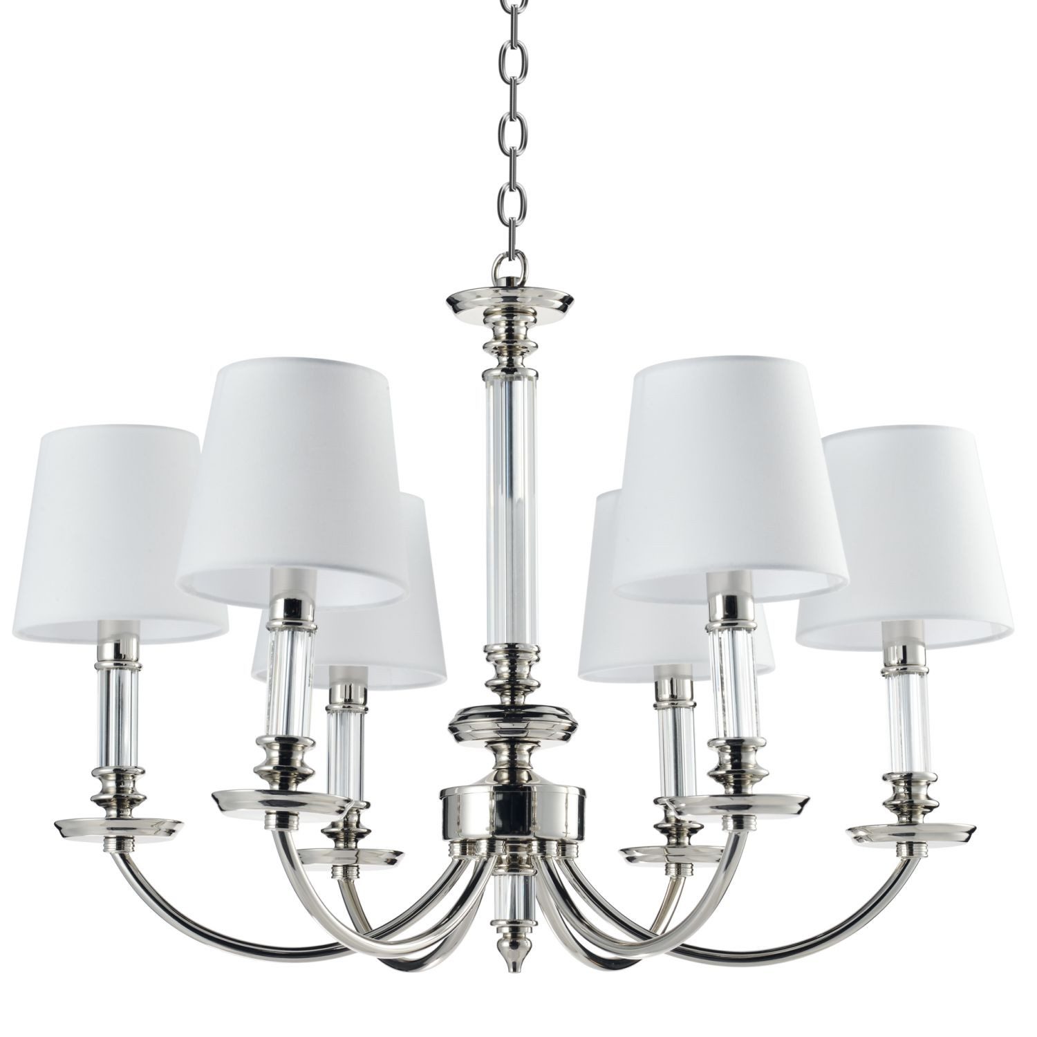 Licht-Erlebnisse Kronleuchter ZAMBRA, ohne Leuchtmittel, B: 70 cm H: max. 150 cm verstellbar Metall Stoff in Nickel Weiß Modern