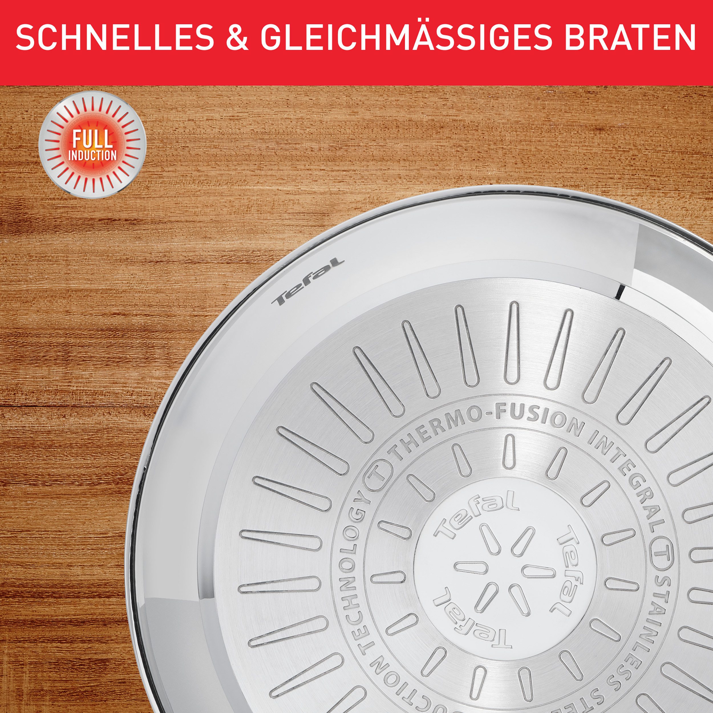 Tefal Pfannen-Set Duetto On, Edelstahl (Set, 2-tlg), 24/28 cm, unversiegelt, Induktion, genieteter Griff, backofengeeignet – Bild 4 von 5