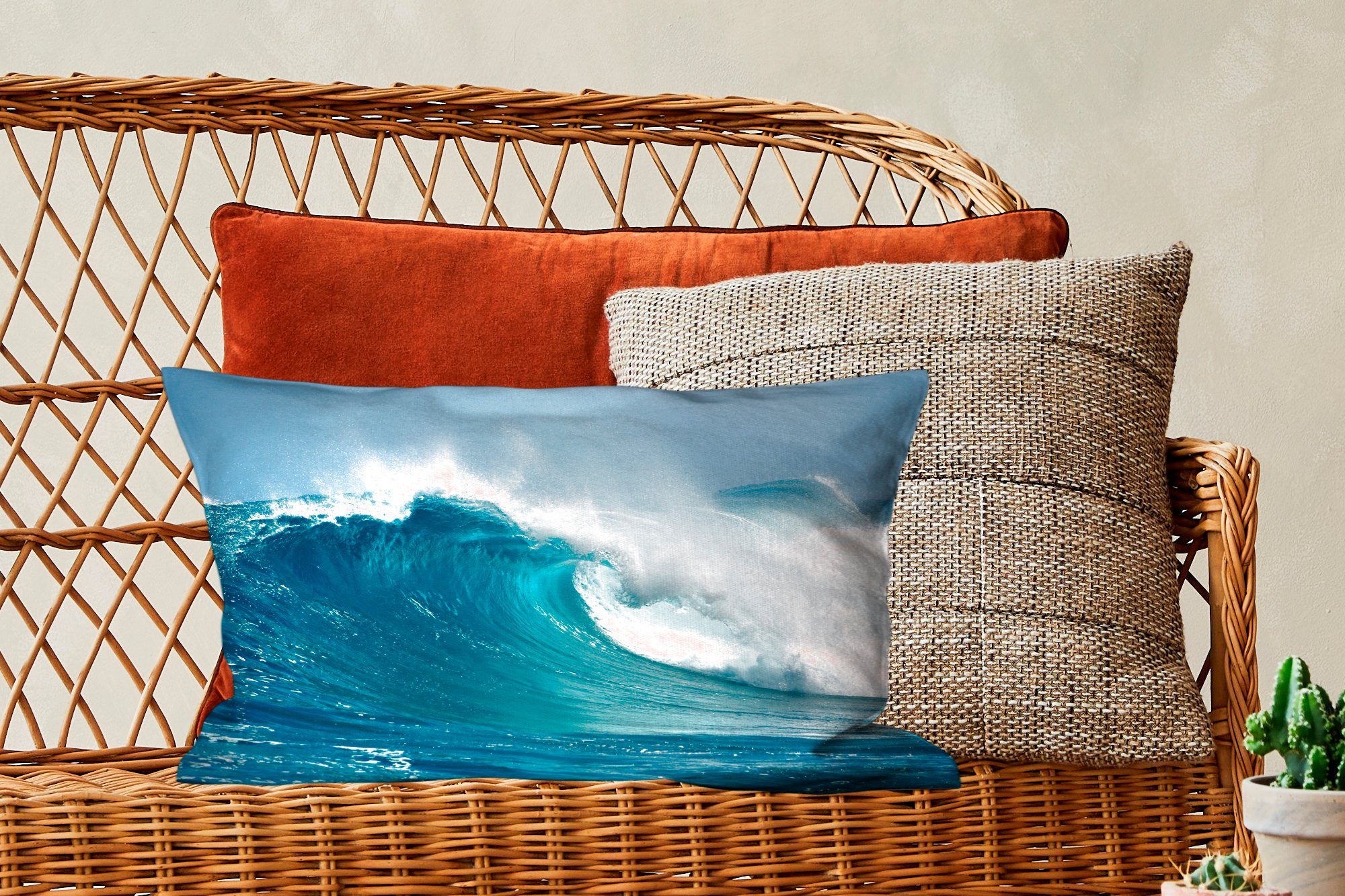 MuchoWow Dekokissen Blau, Dekokissen Dekoration, - Ozean - Zierkissen, Golf mit Füllung, Wohzimmer Schlafzimmer