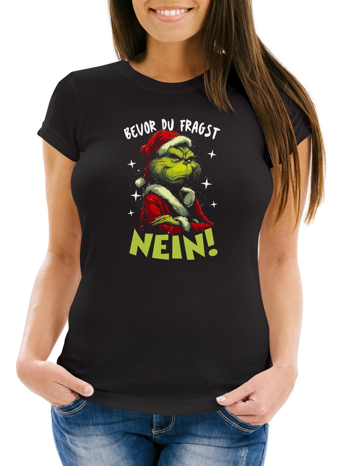 MoonWorks Print-Shirt Weihnachtsshirt Damen Spruch Bevor du fragst Nein T-S günstig online kaufen