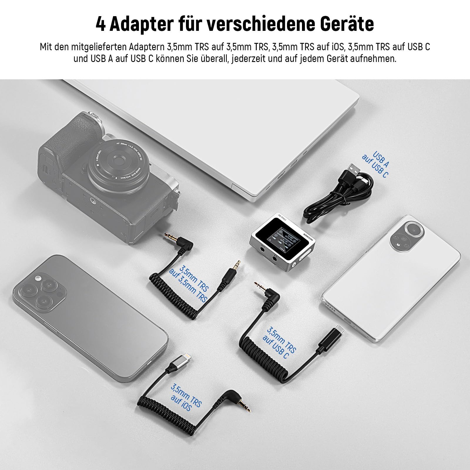 Neewer Streaming-Mikrofon CM31 Kabelloses Lavalier Mikrofon, 24H Batterie, 14H Aufnahme (Packung), 300M Reichweite, mit 8GB Speicher, 48KHz 24Bit, für iPhone/Android/PC