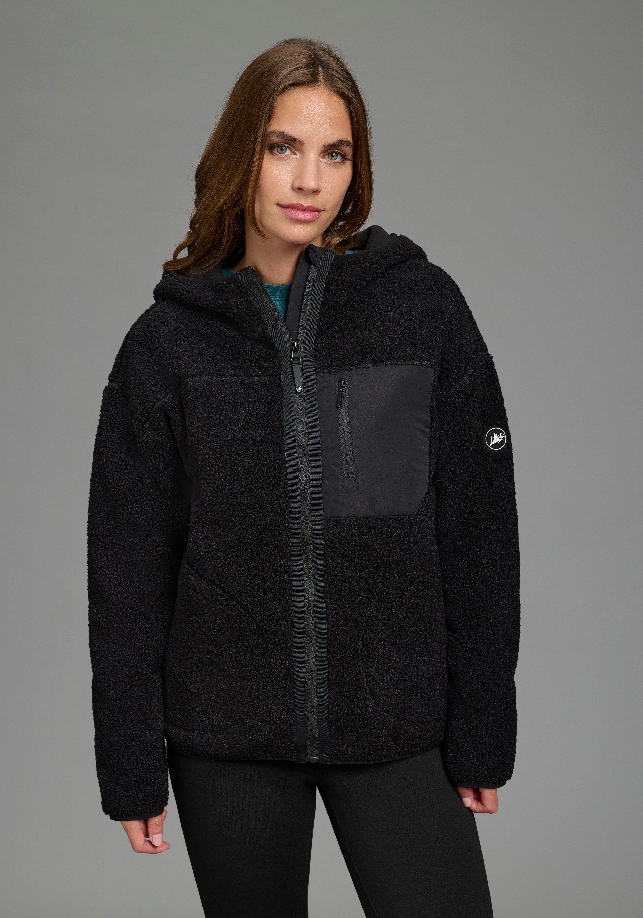 Polarino Fleecejacke aus Teddy-Fleece, mit Kapuze und Brusttasche