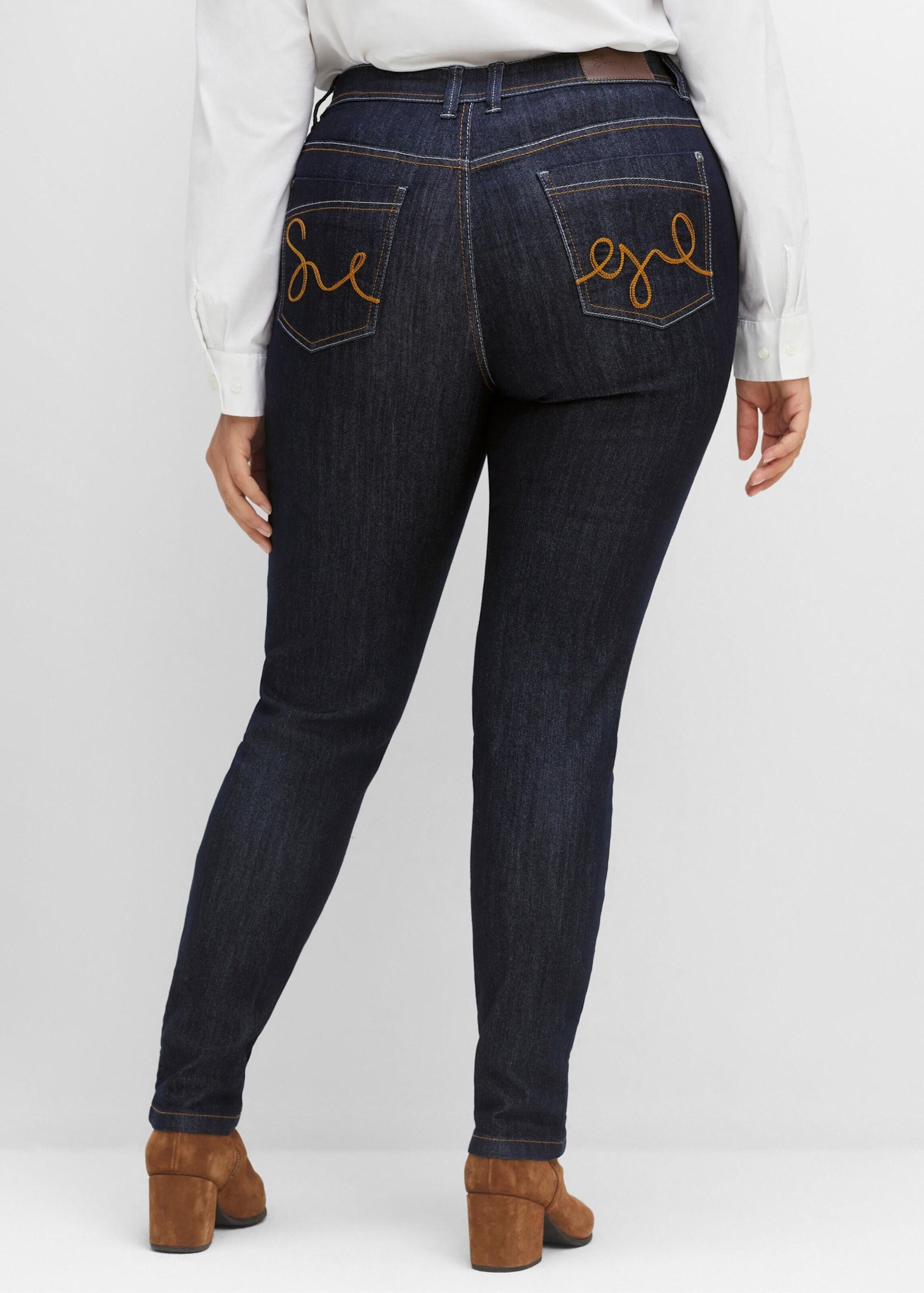 Sheego Bequeme Jeans Stretch-Jeans »Die Schmale« mit zweifarbigen Kontrastnähten – Bild 2 von 5