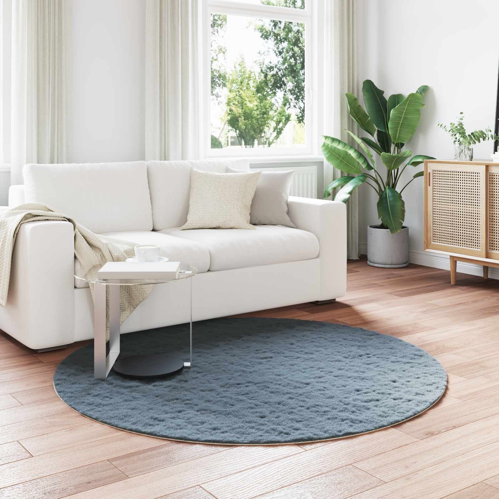 vidaXL Teppich 160 cm Kunstfell Hasen Teppich Anthrazit Ø 160 cm Polyester, Rund, Höhe: 1 mm, Fell