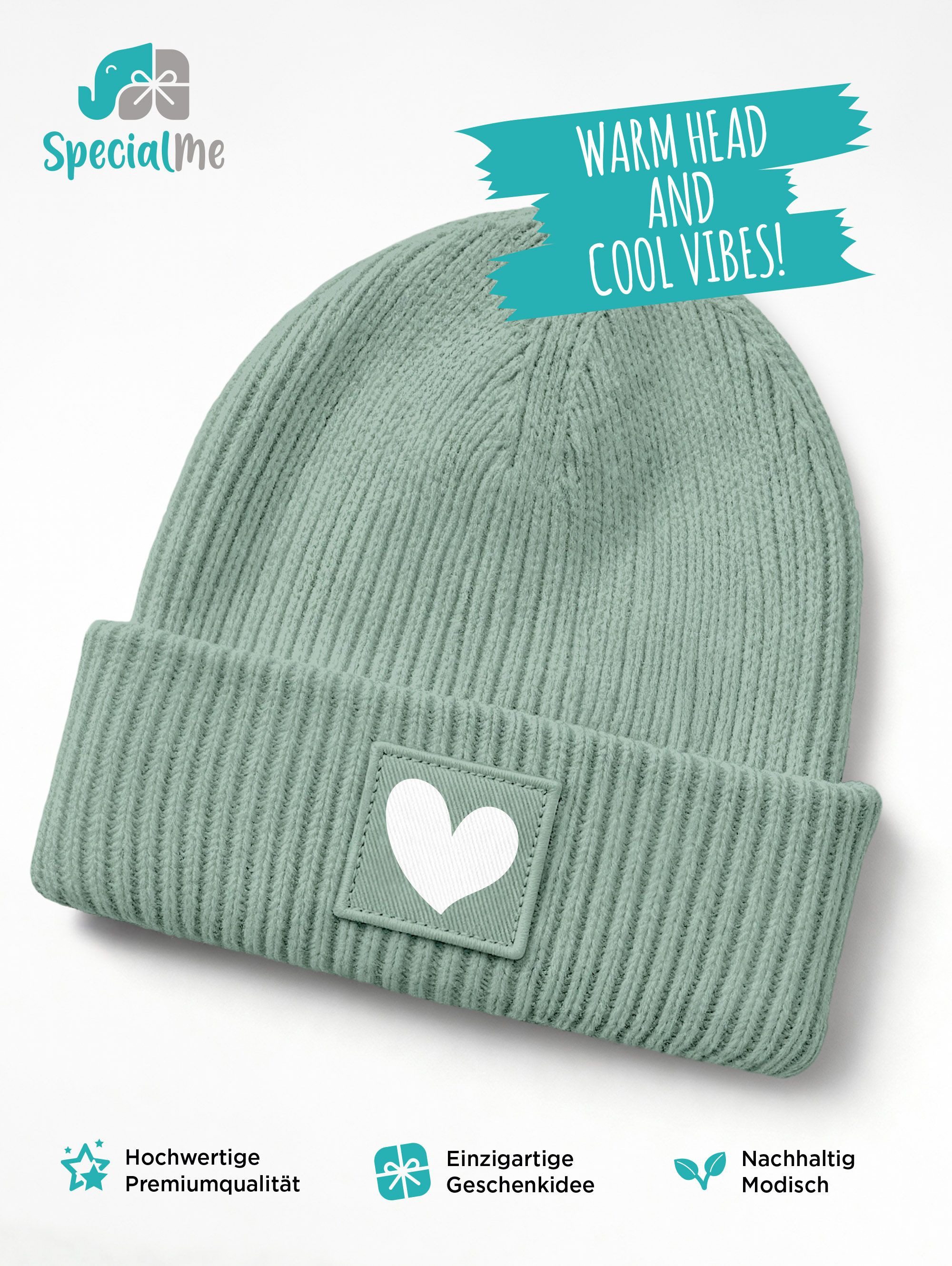 SpecialMe Beanie Kinder Beanie Mädchen Print Strickmütze Herz Aufdruck Geschenkidee