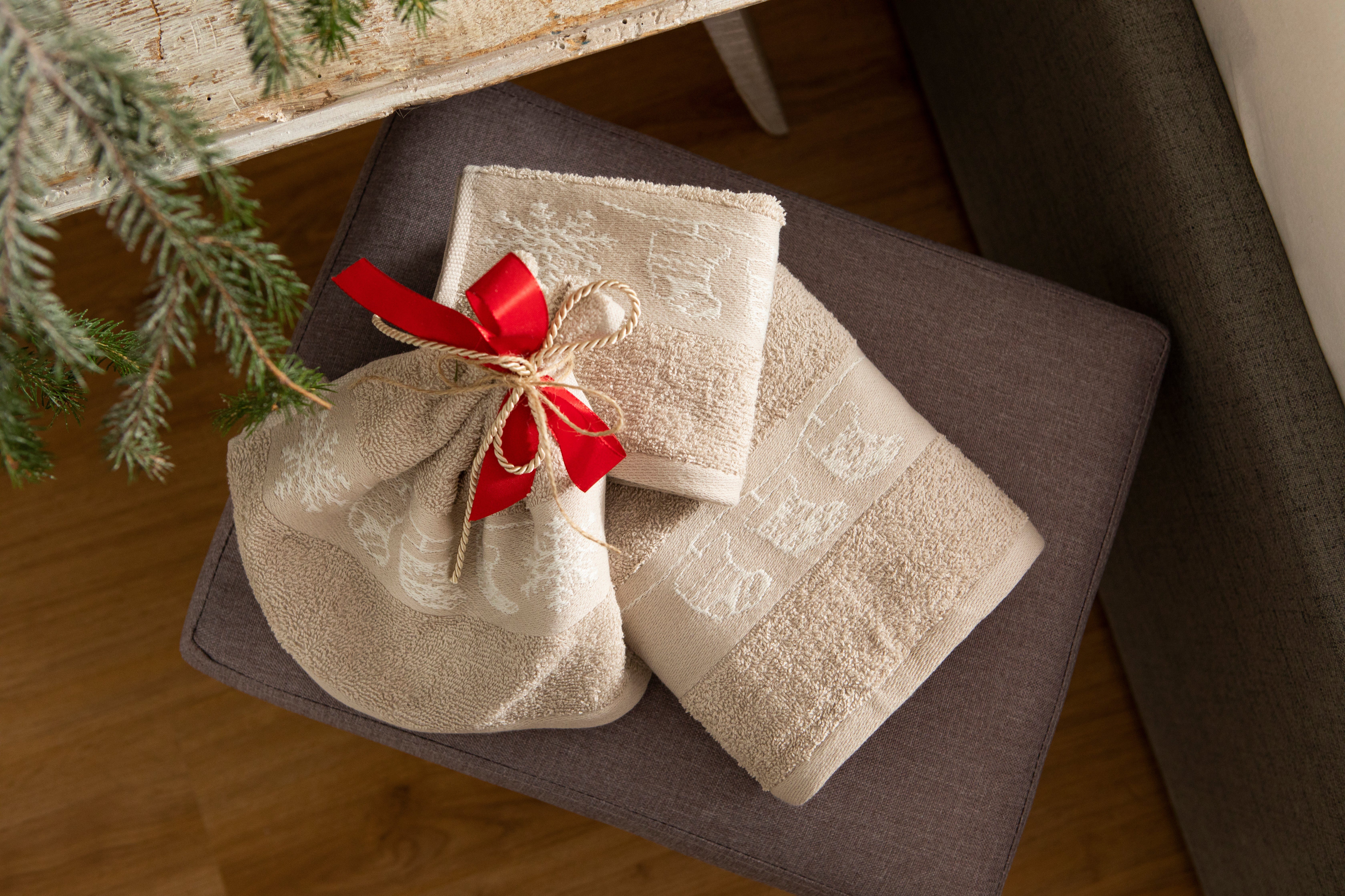 weihnachtliches Walkfrottee, grau Baumwolle Bordüre, (Set, mit Handtuchset, & 100% Sternen my home Weihnachten, 3-tlg), Set Handtuch
