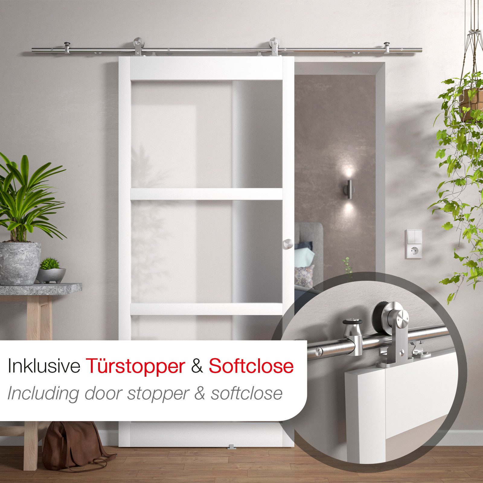 SO-TECH® Schiebetür Beschlag-Set, Edelstahl, mit Türstopper günstig online kaufen