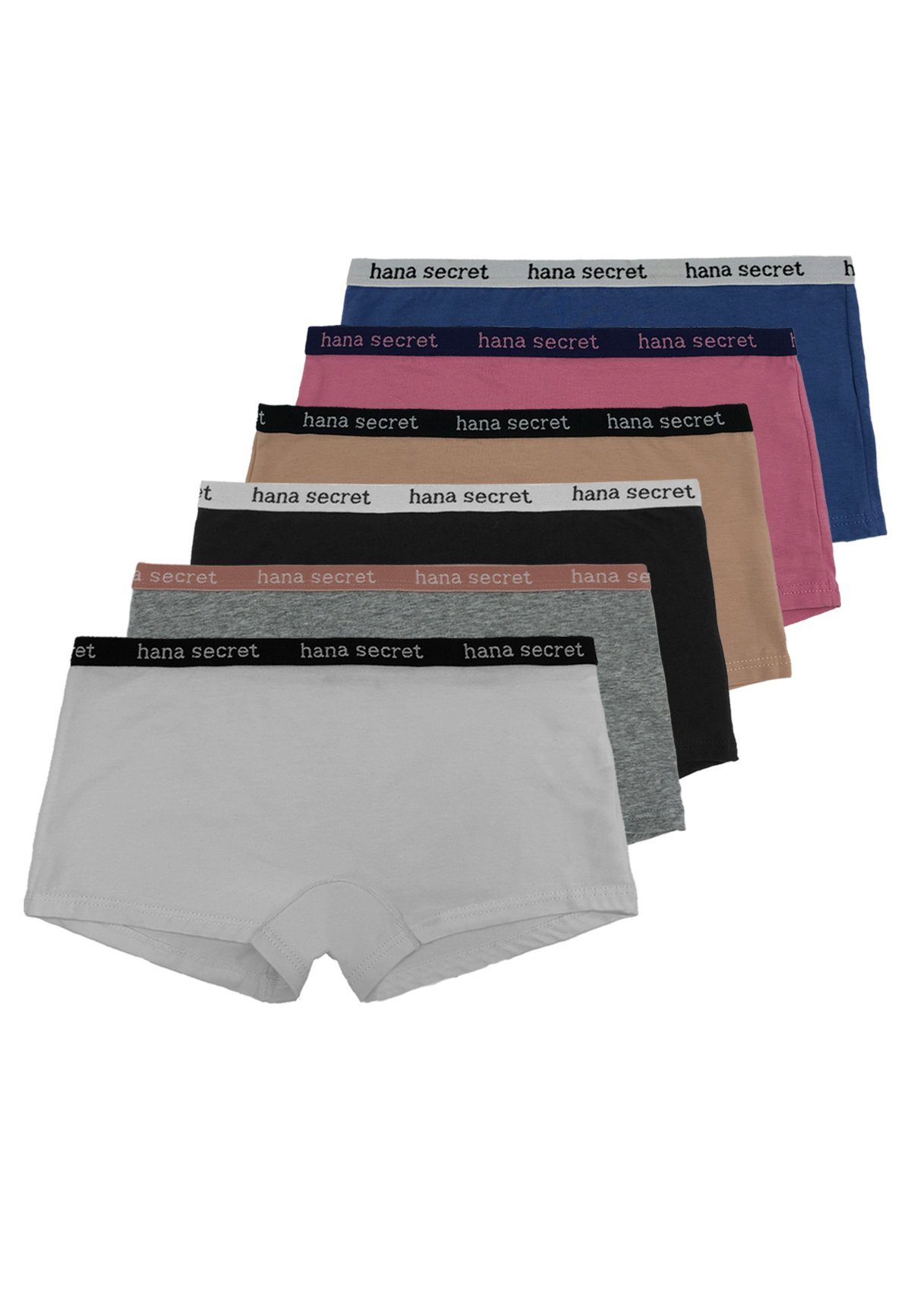 HANA Panty Hot Pants 6-er (6-St) Schwarz-Weiß Unterhosen Mehrpack in Schriftzug Panties 4363 mit