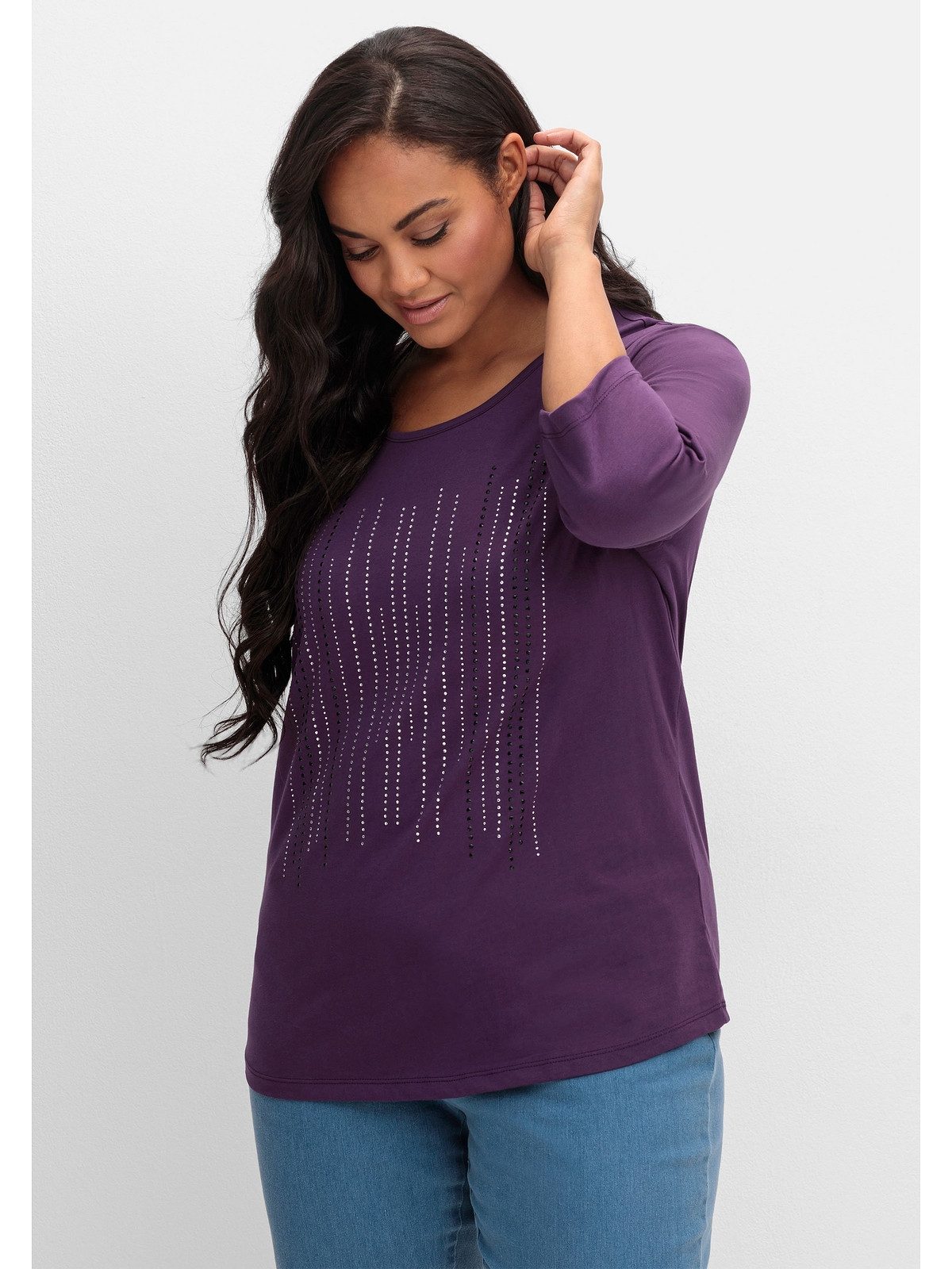 Sheego 3/4-Arm-Shirt Große Größen mit Glitzerstein-Applikation