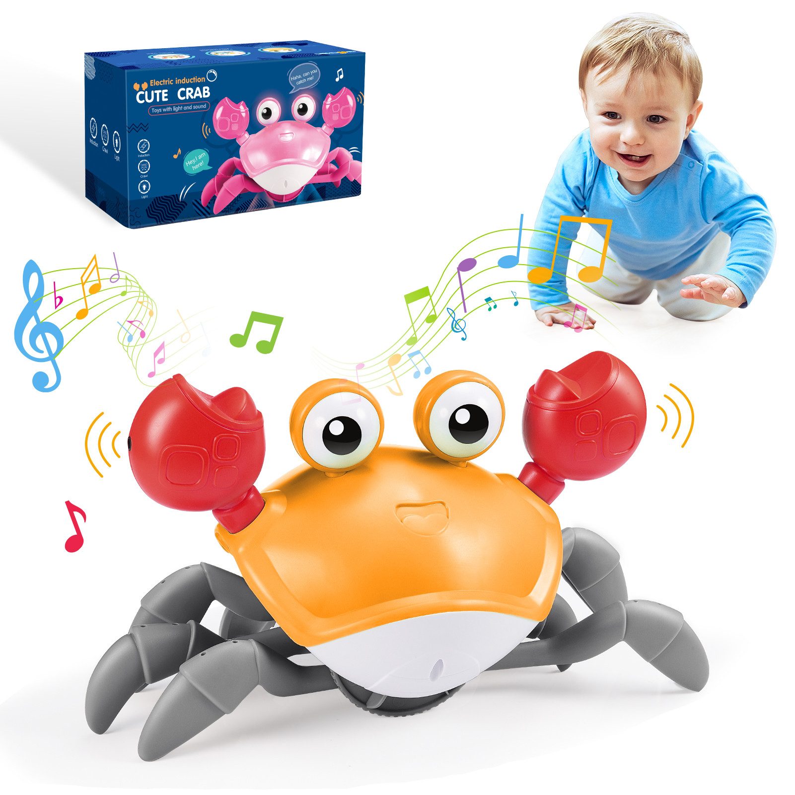 Wootoy Lernspielzeug Interaktives Krabben-Spielzeug mit Licht und Musik Babyspielzeug (Interaktives Spielzeug für Babys Kinder und gemeinsame Familienmomente, 1-St., Seitwärts krabbelnde Bewegung mit Soundeffekten), Montessori-Spielzeug Aktivitätsspielzeug