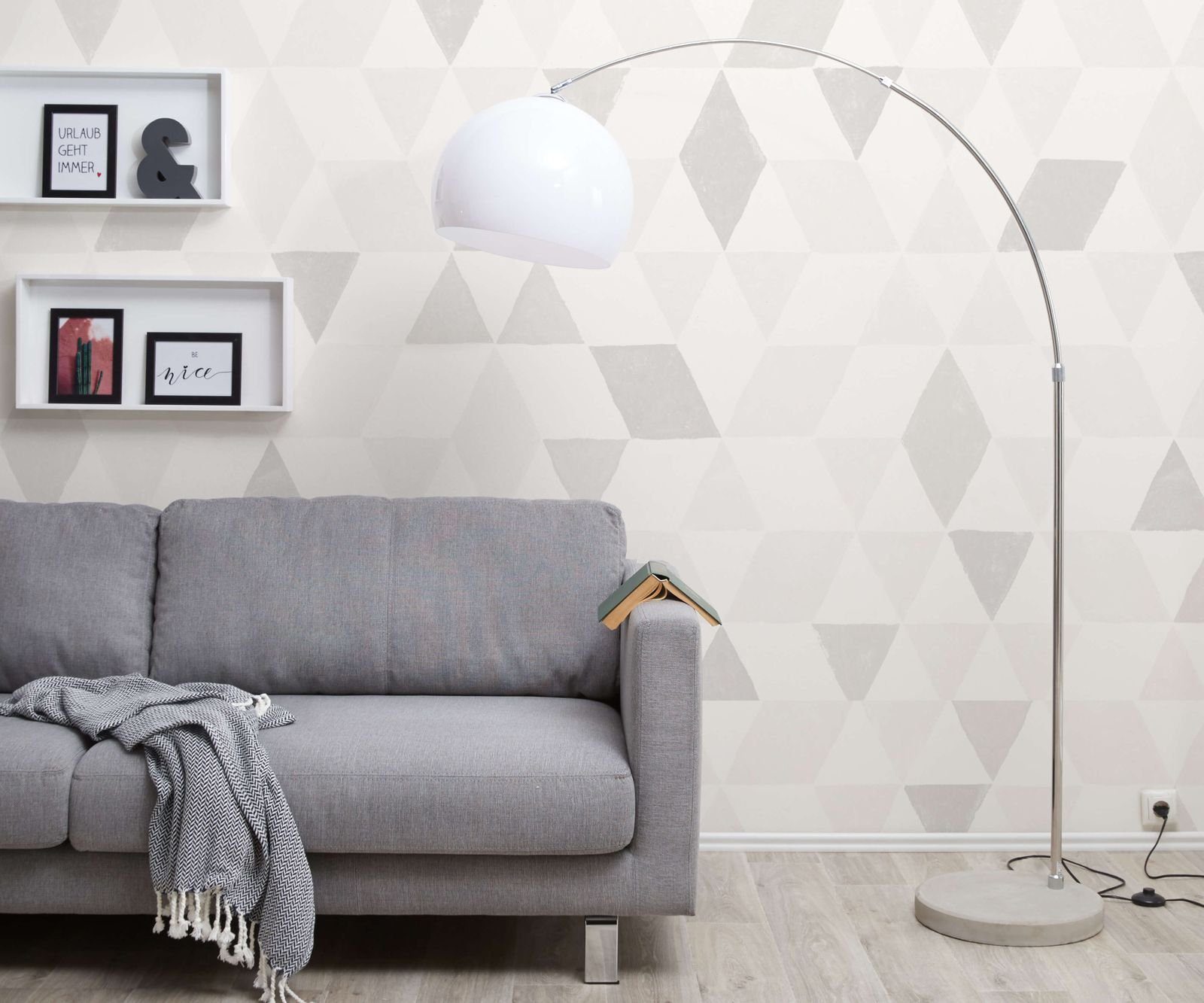 DELIFE Stehlampe Big-Deal, Eco Silber Betonfuß Schirm Weiss höhenverstellba günstig online kaufen