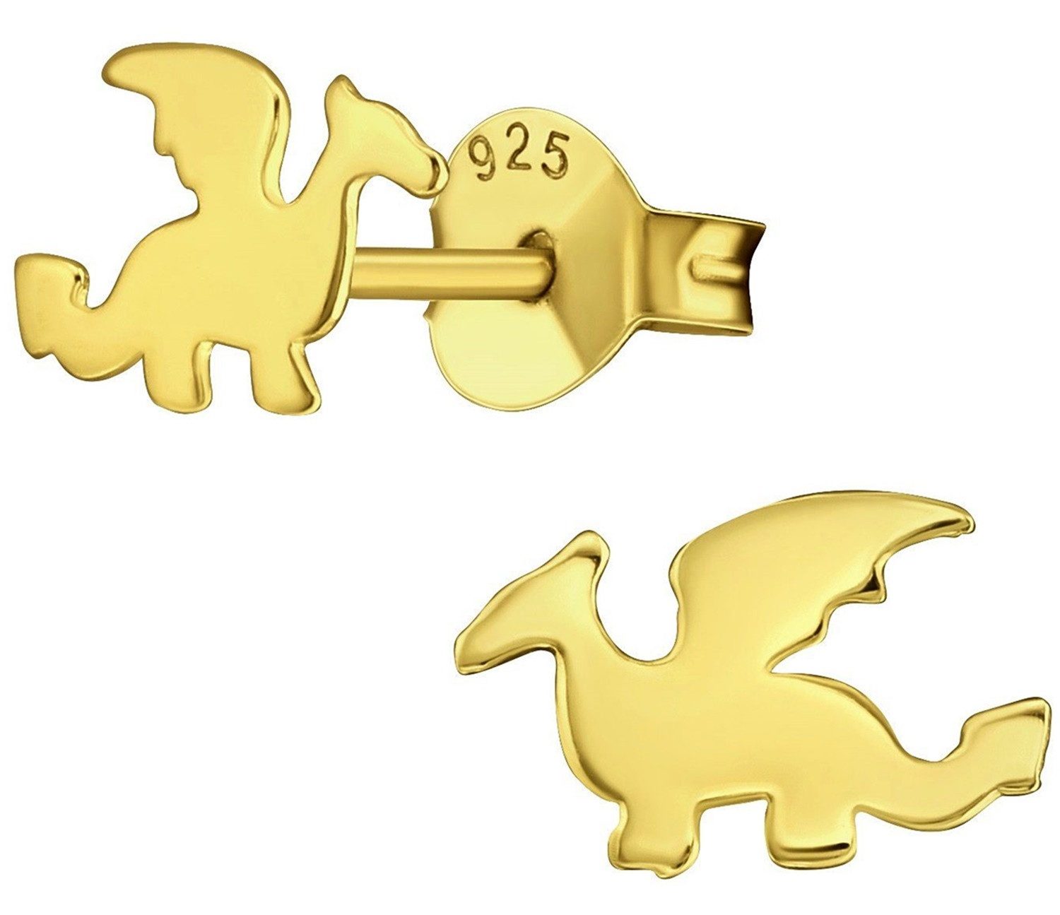 Goldene Hufeisen Paar Ohrstecker Drache aus 925 Sterling Silber Vergoldet (1 Paar, inkl. Etui)