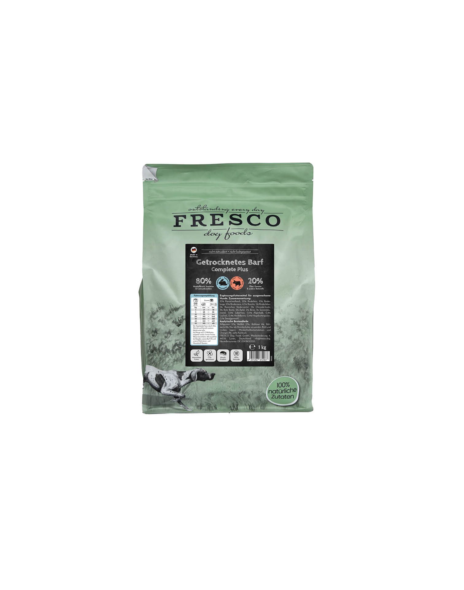 Fresco Dog TrockenBarf Hundefutter Trocken Kaninchen & Rind, 1kg / 2,5kg / 5kg, Trockenfutter für: Hunde, Getreidefrei, 80% Frischfleisch & ohne Zusätze