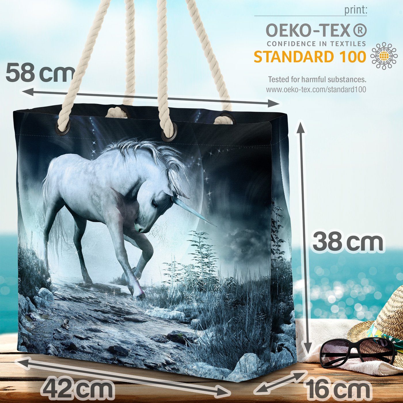 romantisch (1-tlg), Strandtasche VOID fantasy Fantasy Einhorn liebe Unicorn märche Fluss einhorn