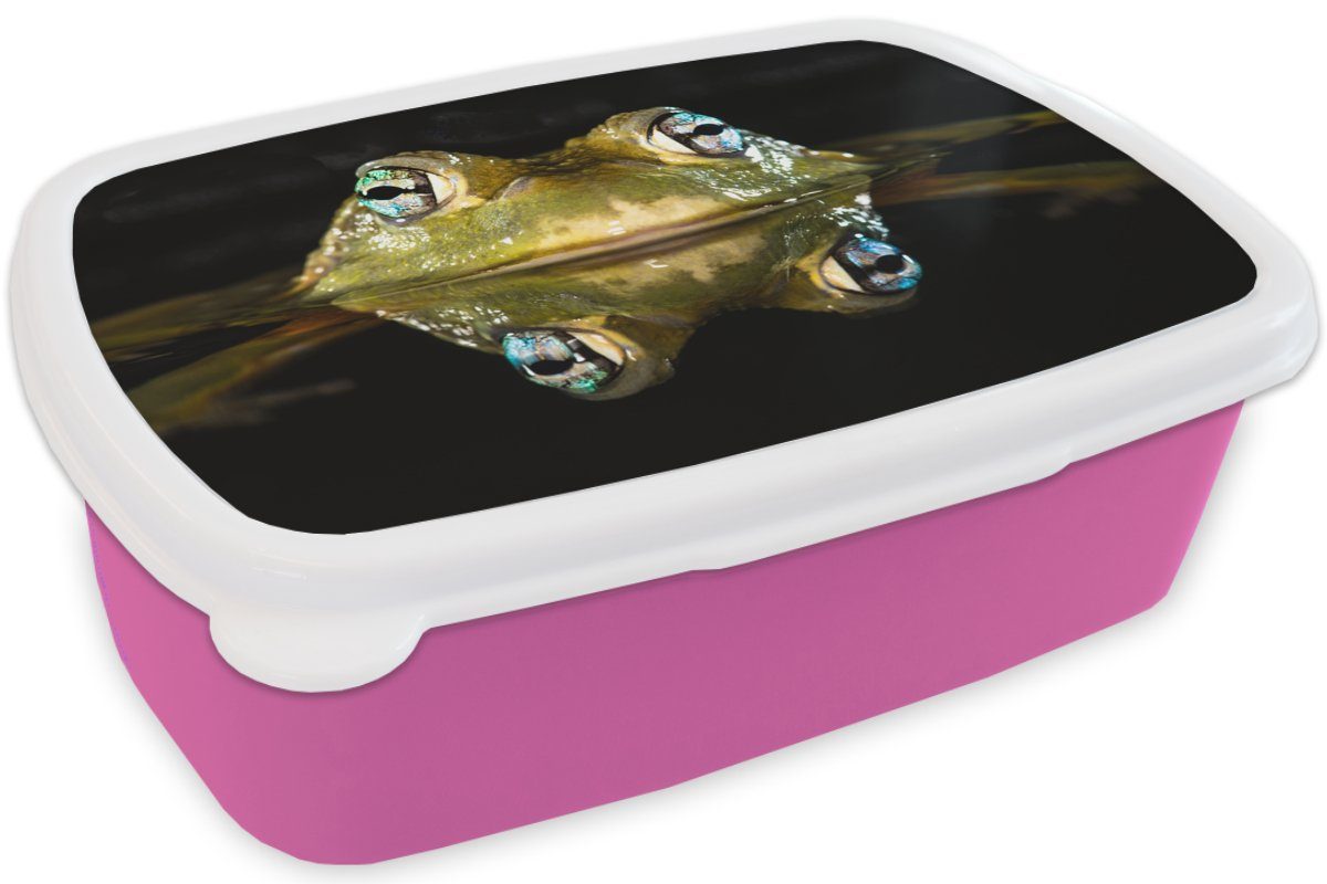 Augen Brotbox für Snackbox, rosa Kunststoff (2-tlg), Frosch - MuchoWow Brotdose Mädchen, - Porträt, Lunchbox Erwachsene, Kinder, Kunststoff,