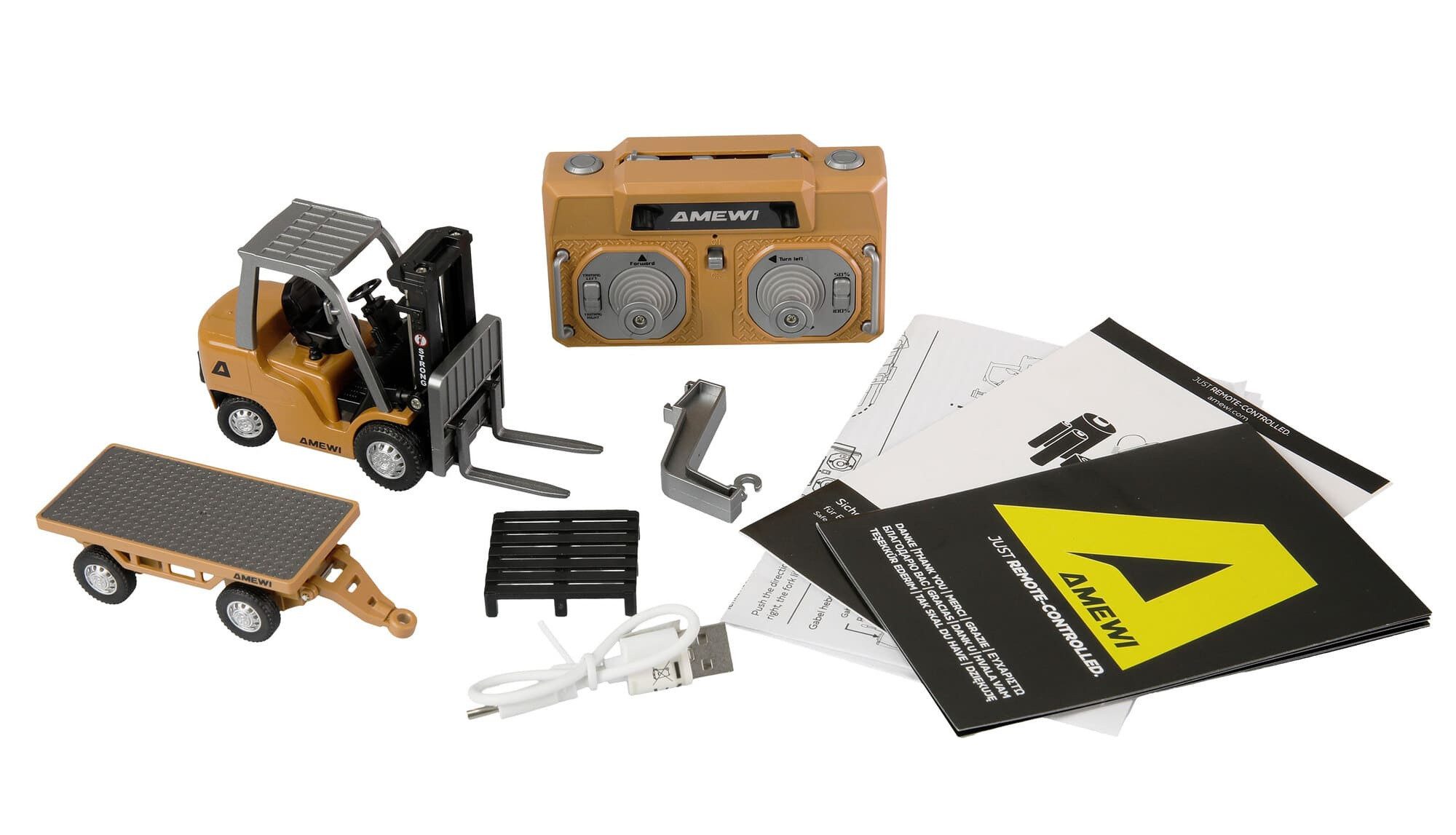 Amewi RC-Bagger Amewi Mini-Gabelstapler aus Metall, mit Anhänger, proportional 8-Kana