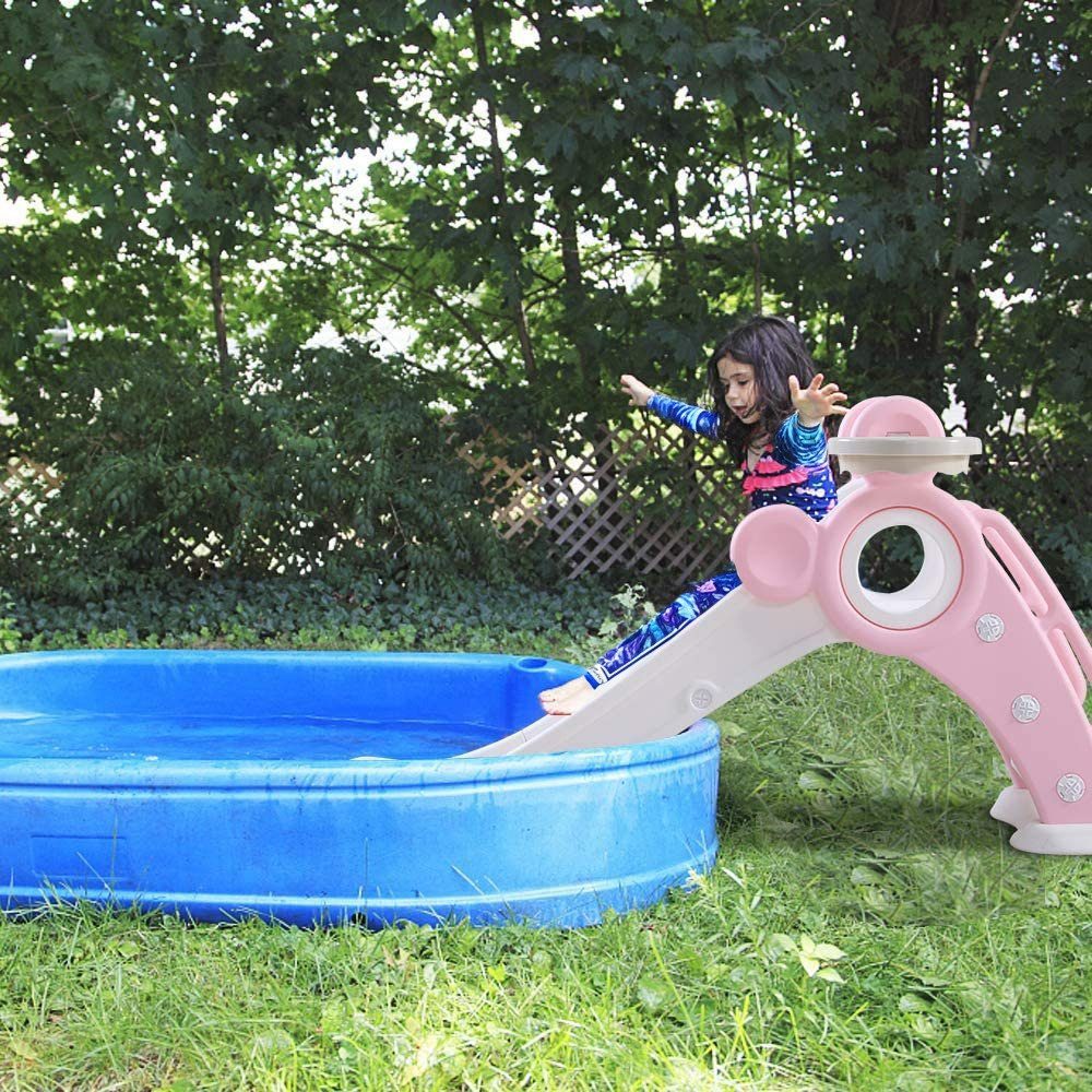 YOLEO Rutsche Kinder Fun-Slide mit Basketballkorb Faltbar Kinderrutsche