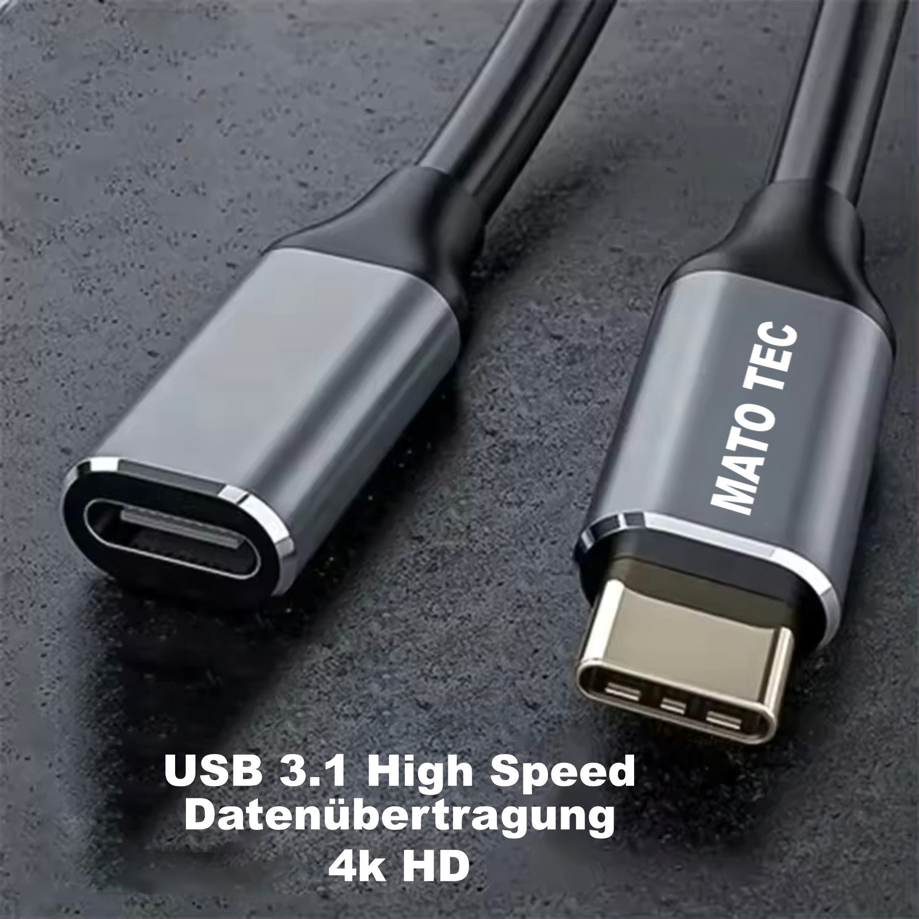 Alpha Electronics Verlängerungskabel USB Typ C 3.1 100W 1,2,3 Meter Smartphone-Kabel, Typ C (Eurostecker), Typ C (Eurostecker) (100 cm), Highspeed Datenübertragung, Schnellladekabel