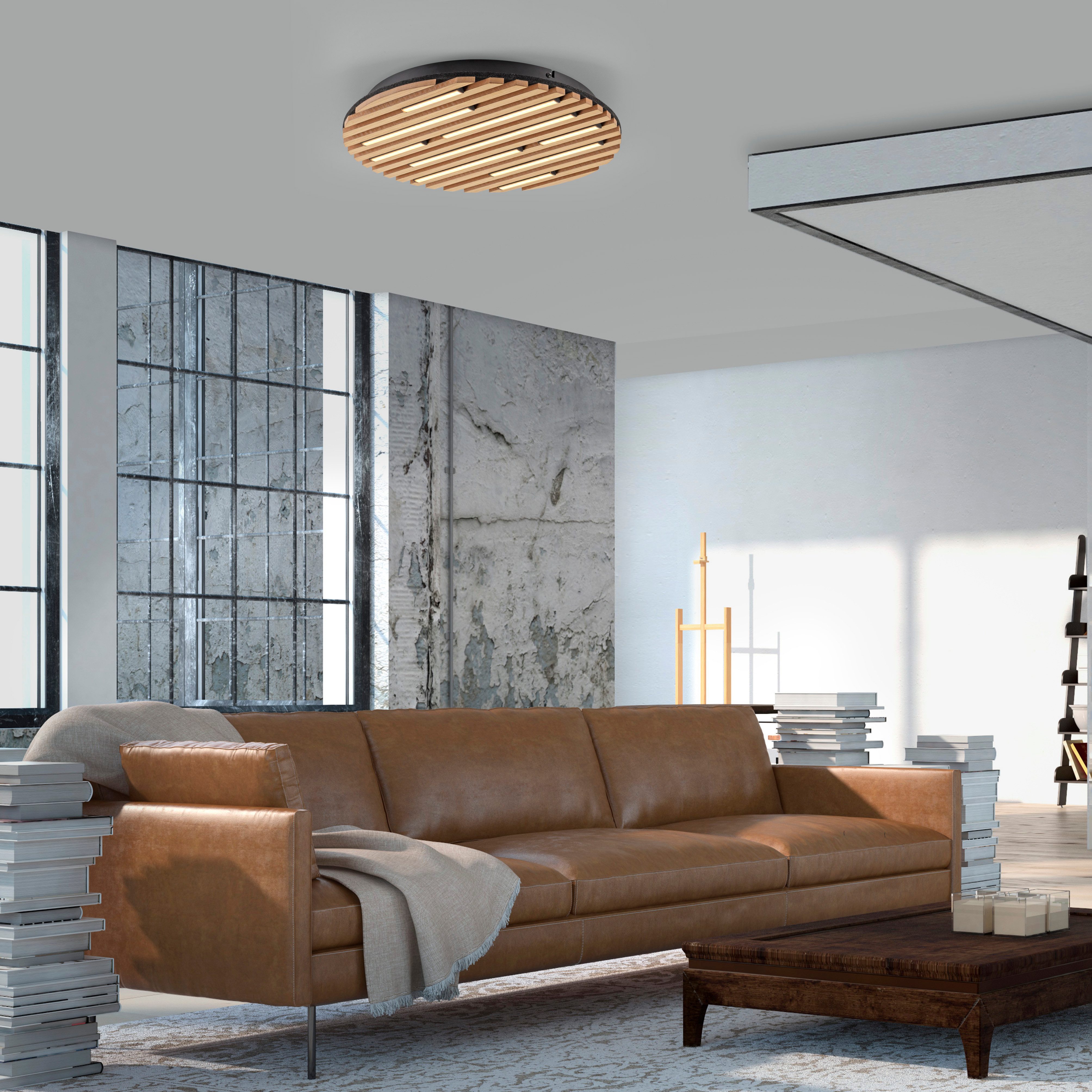 OTTO home Deckenleuchte Ullii Akustikpaneele, LED fest integriert, Warmweiß, schwarze LED Diffuser, Holz, Akustik, Paneele, 3000K - Ø 40 cm
