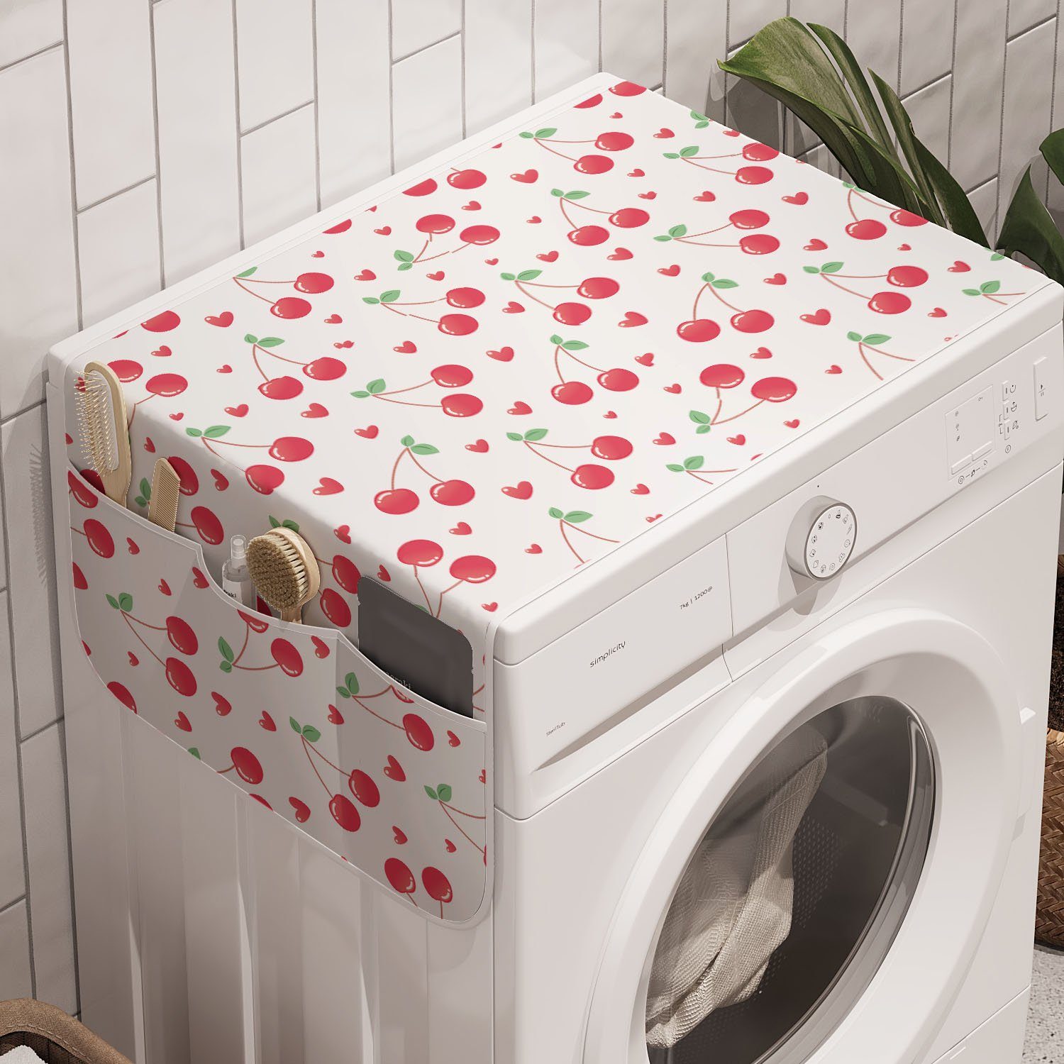 Abakuhaus Badorganizer Anti-Rutsch-Stoffabdeckung für Waschmaschine und Trockner, Kirsche Sommer-Frucht-und Herz
