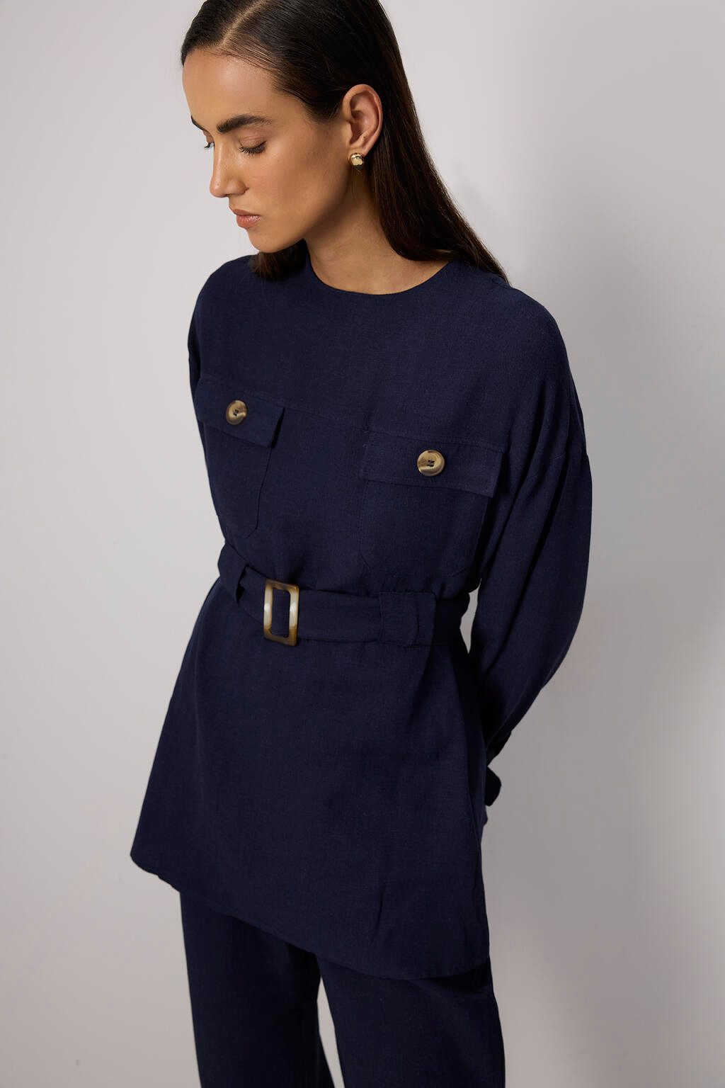 touche prive Fleeceweste Leinenstrukturiertes Set mit Gürtel