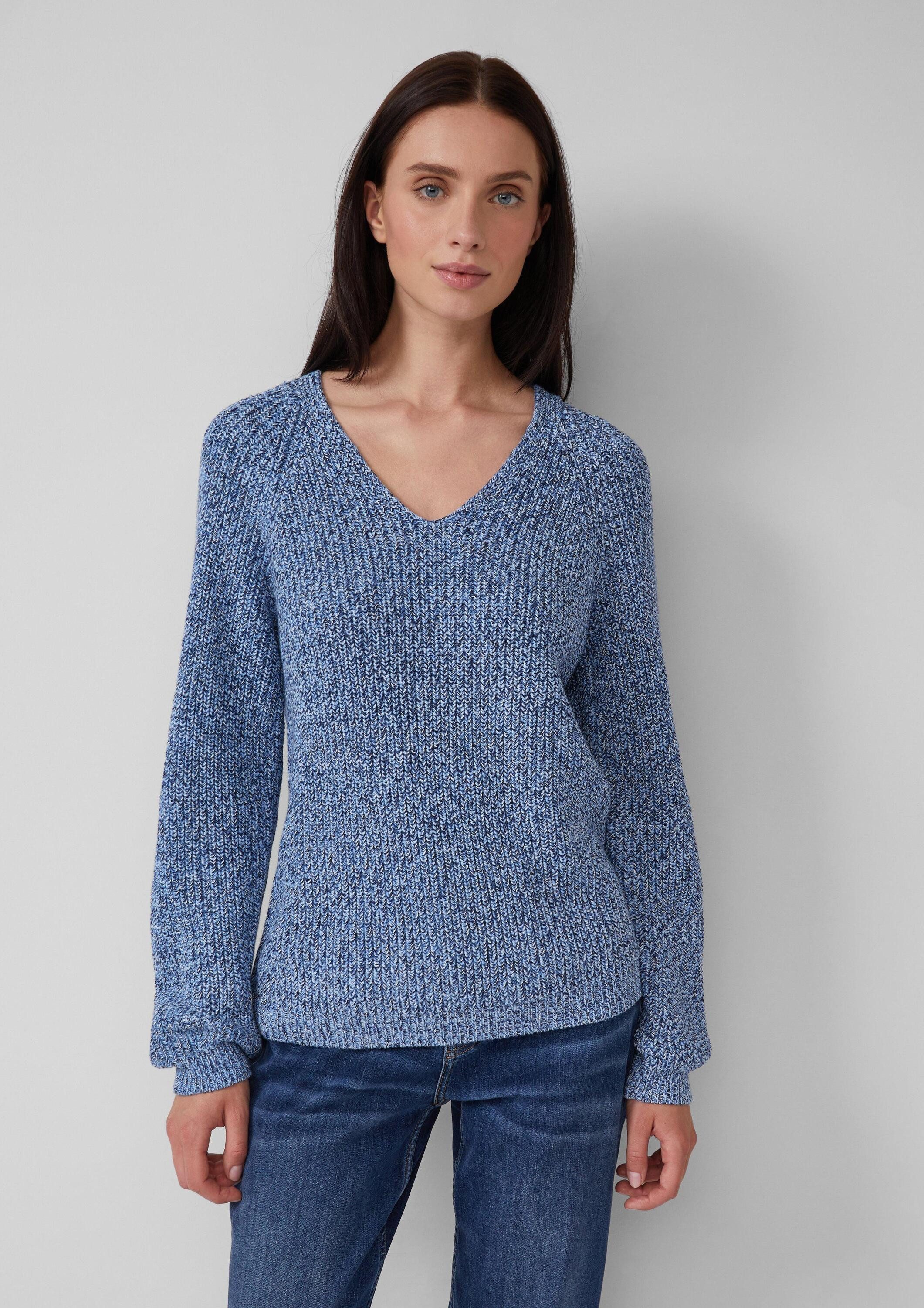 s.Oliver Longpullover Strickpullover Strickpullover mit V-Ausschnitt und Ra günstig online kaufen