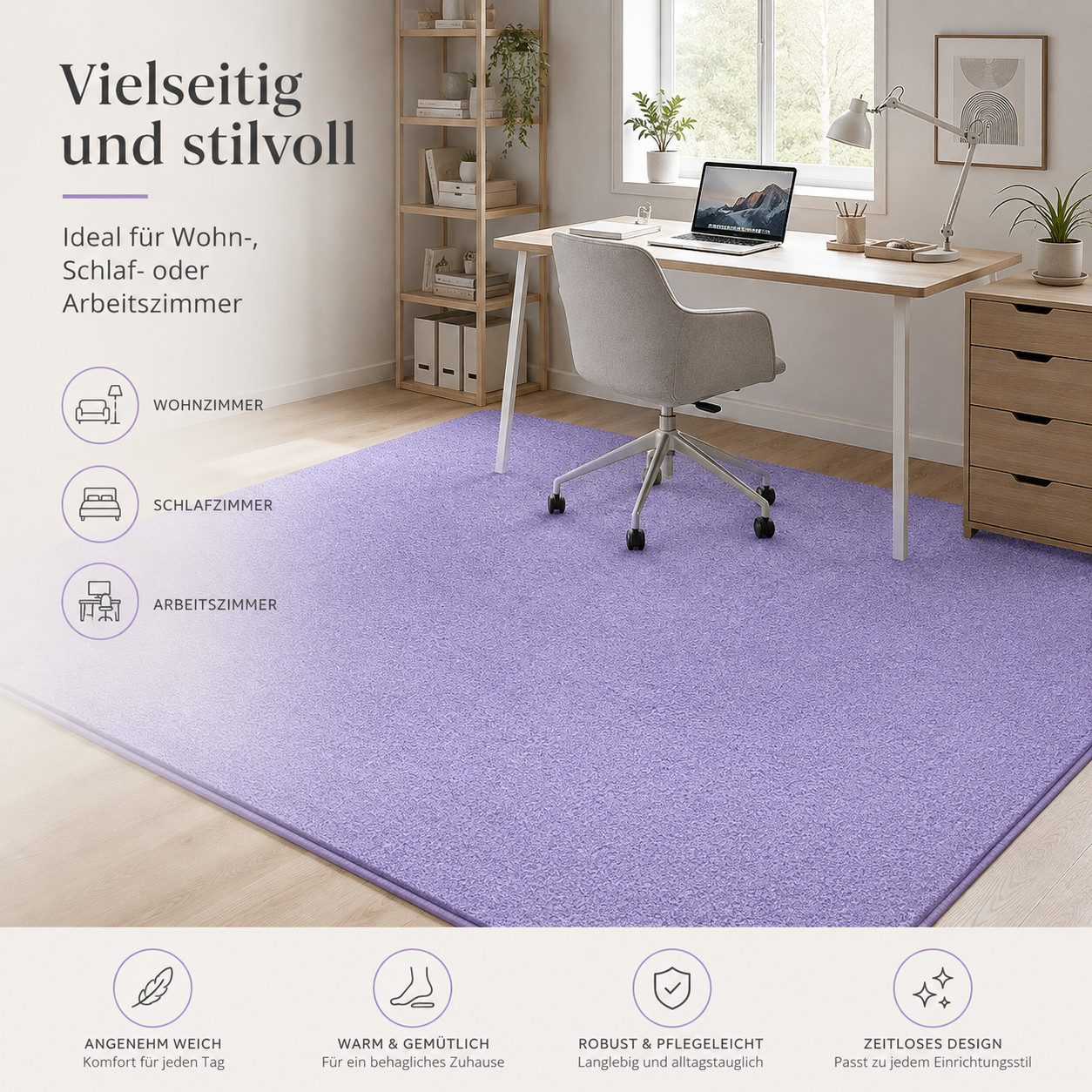Lochas Designteppich Kurzflor Teppich Uni Schwarz – Weich, rutschfest & waschbar – Bild 3 von 5