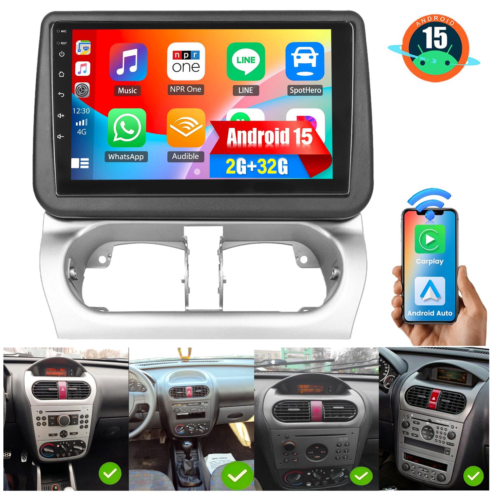 ESSGOO DAB+ Android 15 Autoradio CarPlay Für Opel Combo Corsa Tigra 2001-11 Autoradio (DAB+ (optional), 4+64GB(optional), AM, FM, RDS, Carplay Android Auto Bluetooth EQ USB GPS Navi WIFI Touchscreen)