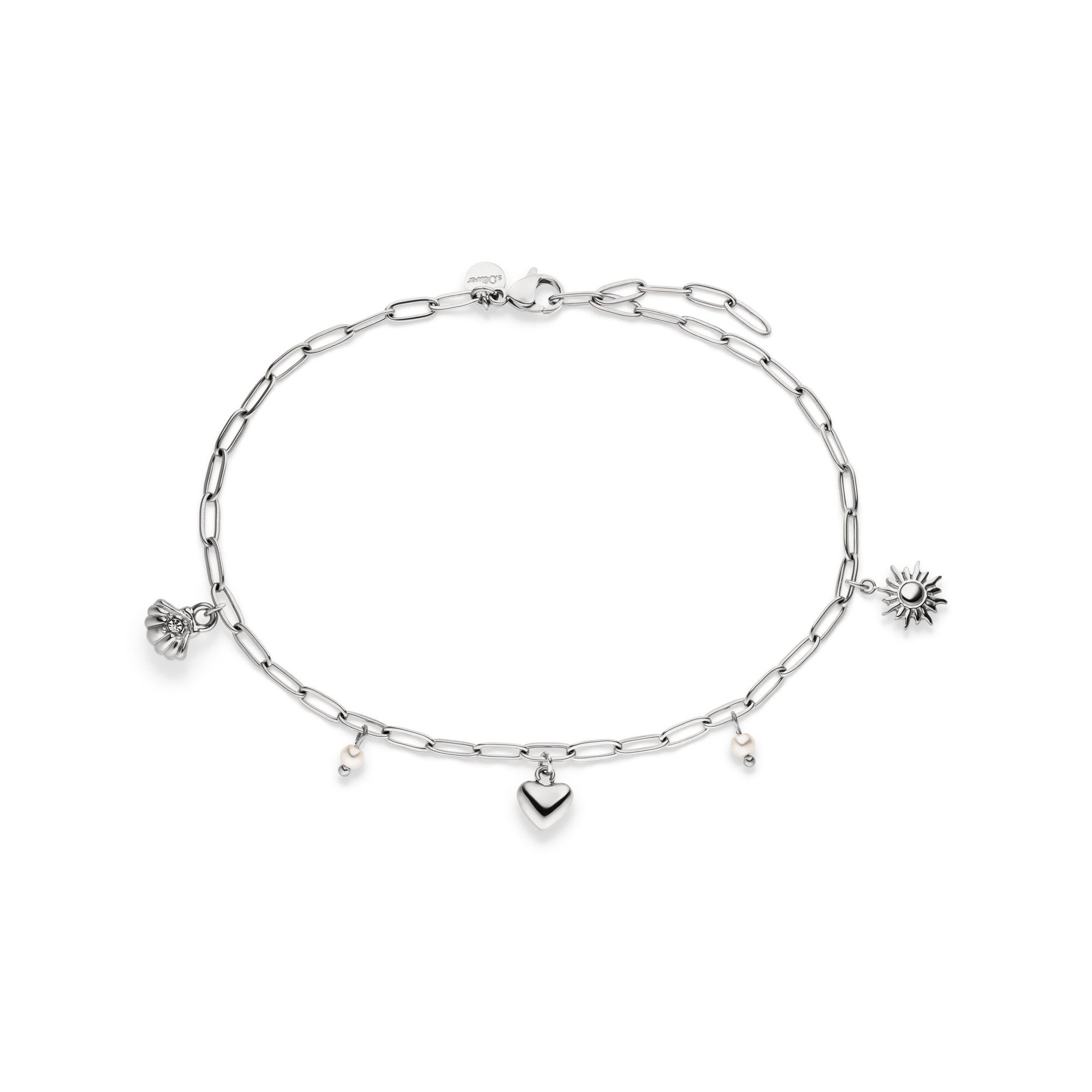 s.Oliver Fußkette mit Anhänger Summer Charms, Muschel-Design, Herz, Sonne, mit Kunststoffperle