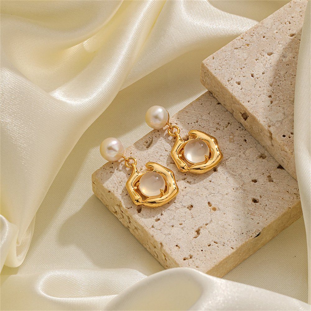 Ohrringe Vintage Perlen Stein Ohrringe Set,Premium Katzenaugen 2er Set Ohrring-Set Rouemi