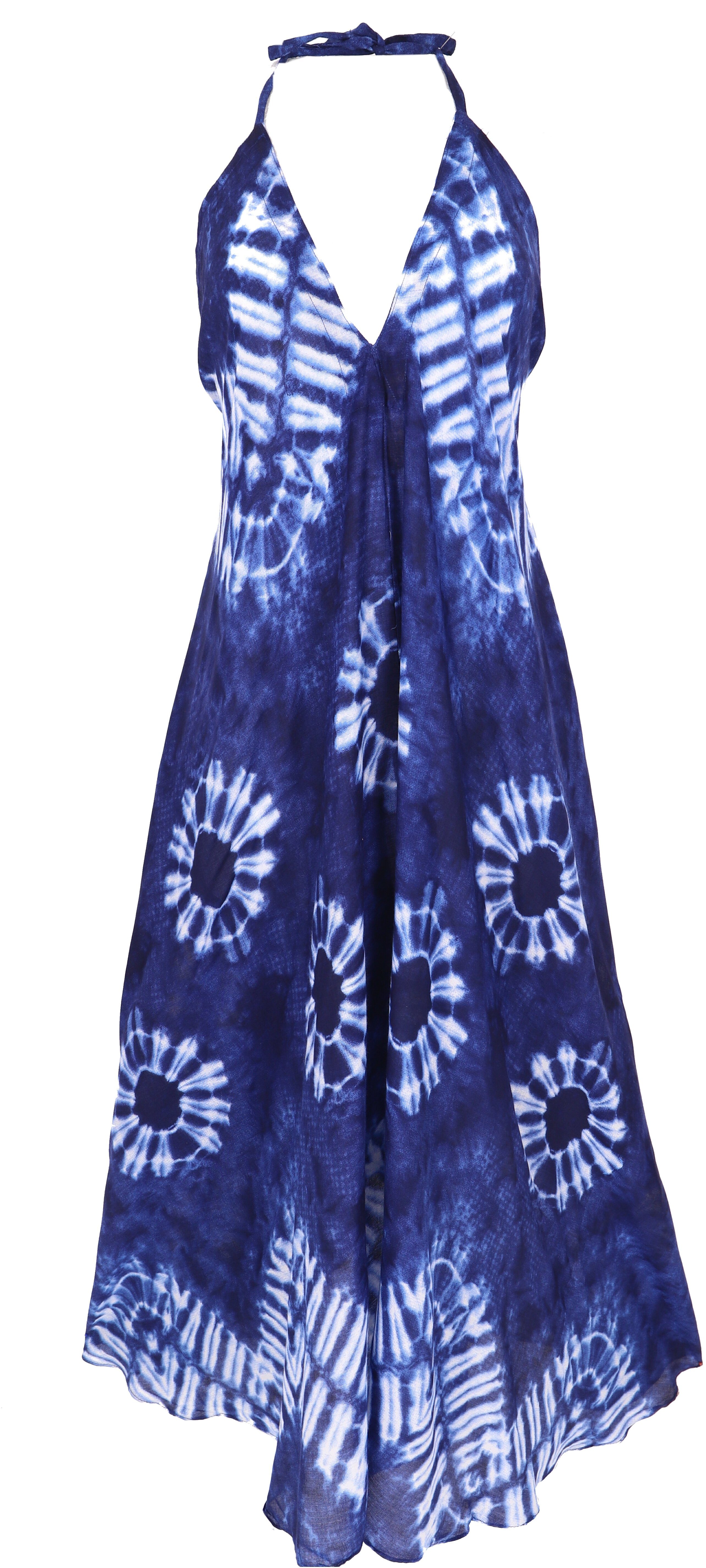 Guru-Shop Midikleid Boho Sommerkleid, Maxikleid mit Batik-Druck,.. alternative Bekleidung blau