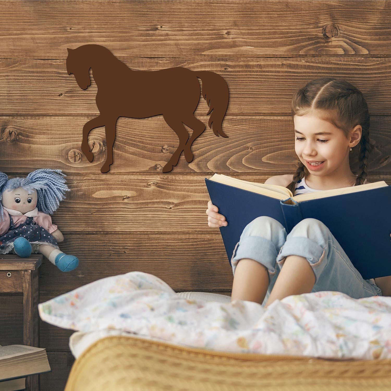 Namofactur LED Dekolicht Nachtlicht 'Pferd' Wandlampe aus Holz, Nachtlichtfunktion, LED fest integriert, warmweiß, Wand Deko Lampe Kinderzimmer
