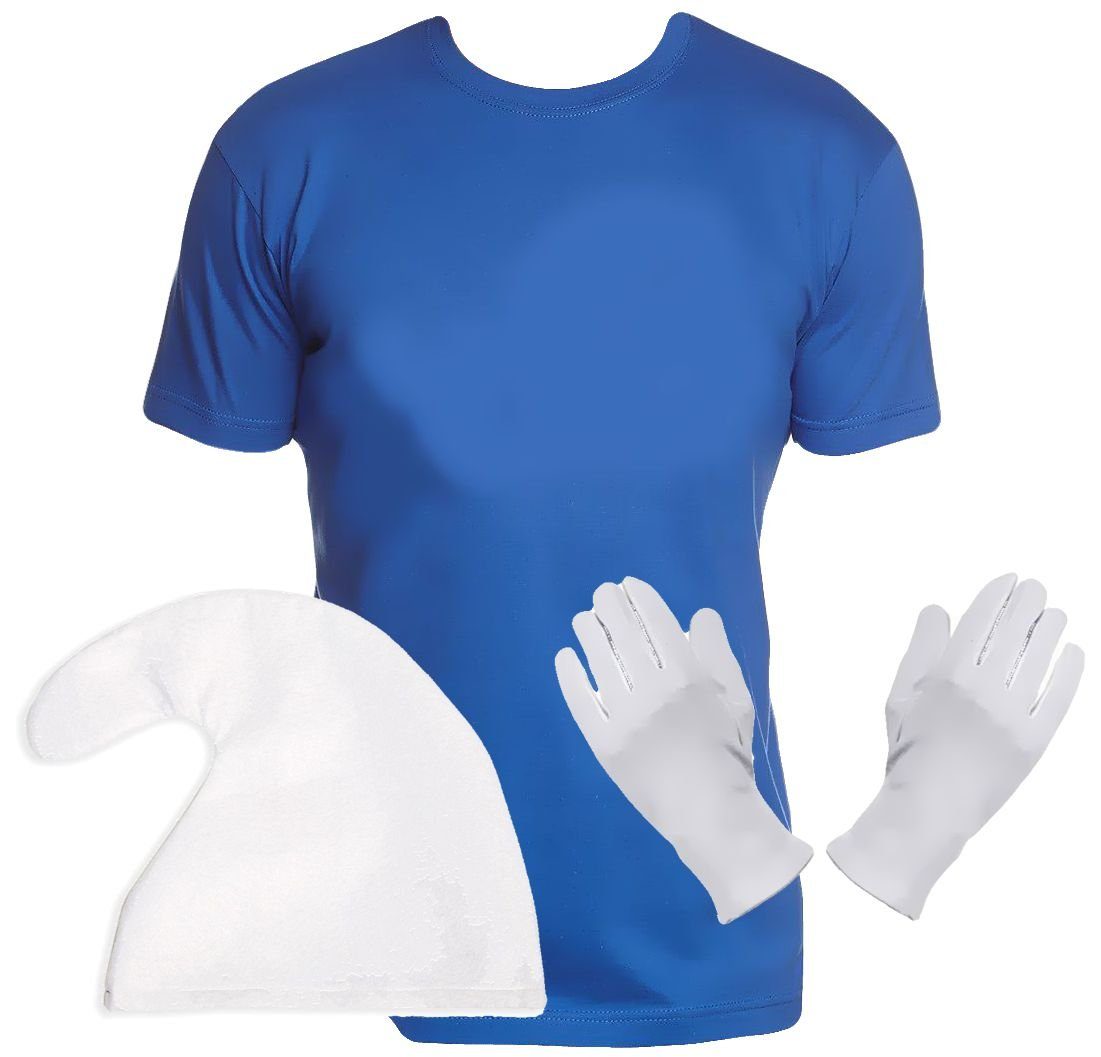 Kostüm Blauer Zwerg Kostüm Verkleidung Mütze, Handschuhe, Sweatshirt