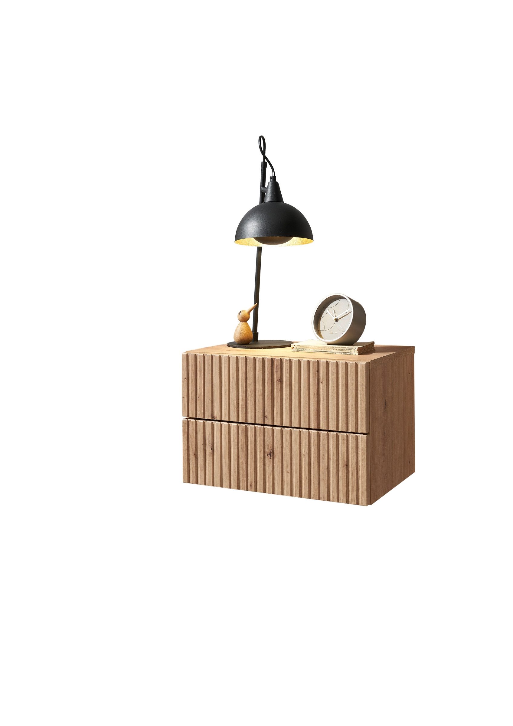 PREISBRECHER Nachtkommode TABONI, Wandmontage, 2 Schubladen, Artisan Eiche Dekor - 42x28x30cm (BxHxT)