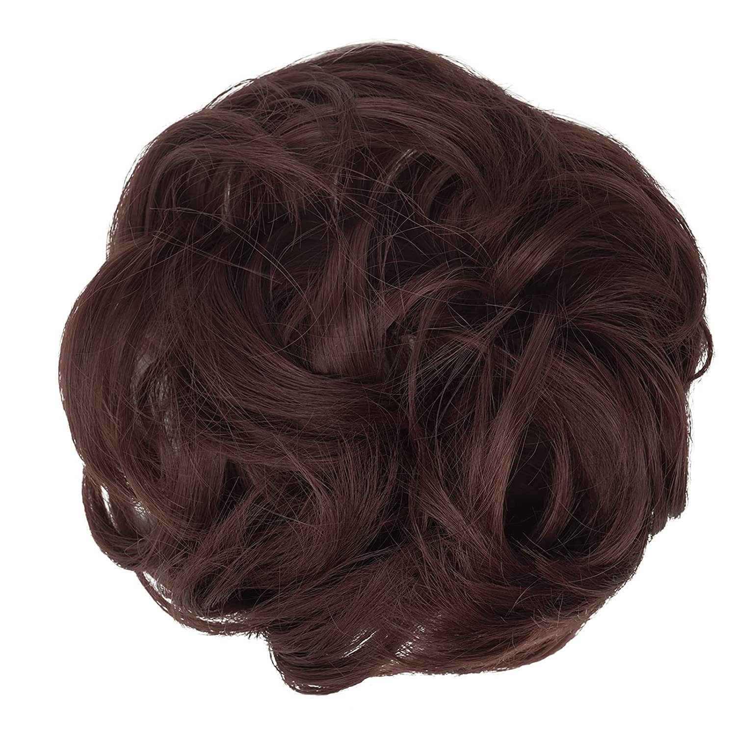 Püke Kunsthaar-Extension Haarteil Haargummi Hochsteckfrisuren, für 35g, Frauen Auburn Dark