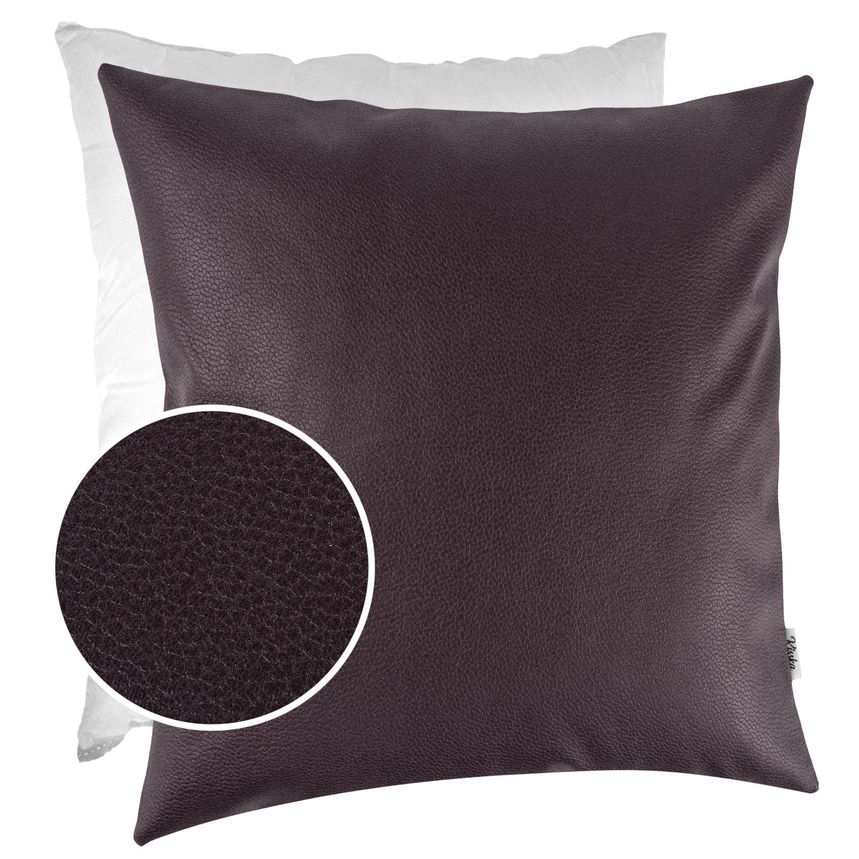 Kisska Dekokissen Kissenhülle KUMO atmungsaktive Kunstleder Kissenbezug Zierkissen, Kissenüberzug mit Füllung Leder-Optik UNI 40x40cm Einfarbig Braun