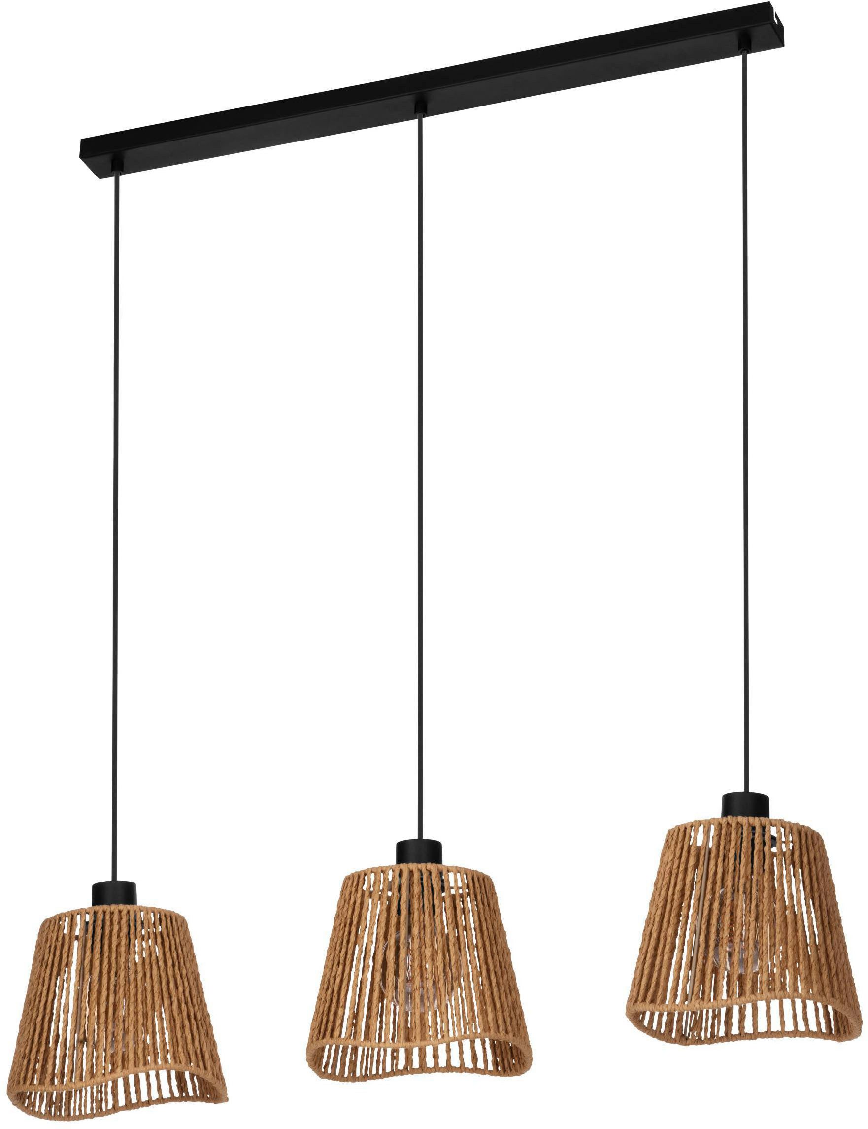 EGLO Hängeleuchte Lavister Hängelampe, Pendellampe, Japan-Stil, Metall und Papier, E27, ohne Leuchtmittel, Hängeleuchte - L91 x B21 x H110 cm - schwarz - 3X60W exkl.