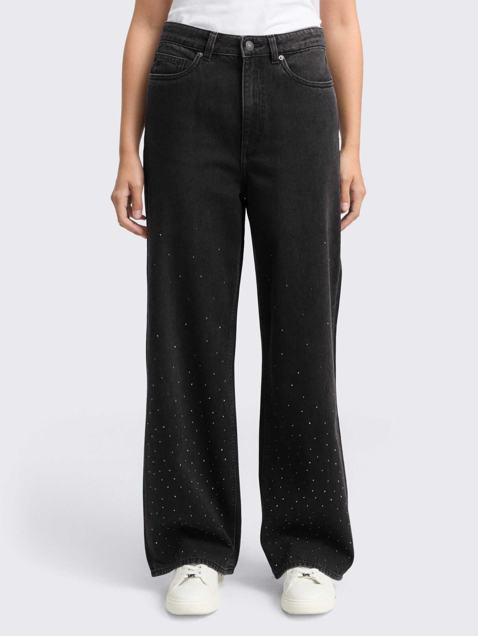 TOM TAILOR Denim Weite Jeans Jeanshosen TTLINOU WIDE Jeans mit Strasssteinen