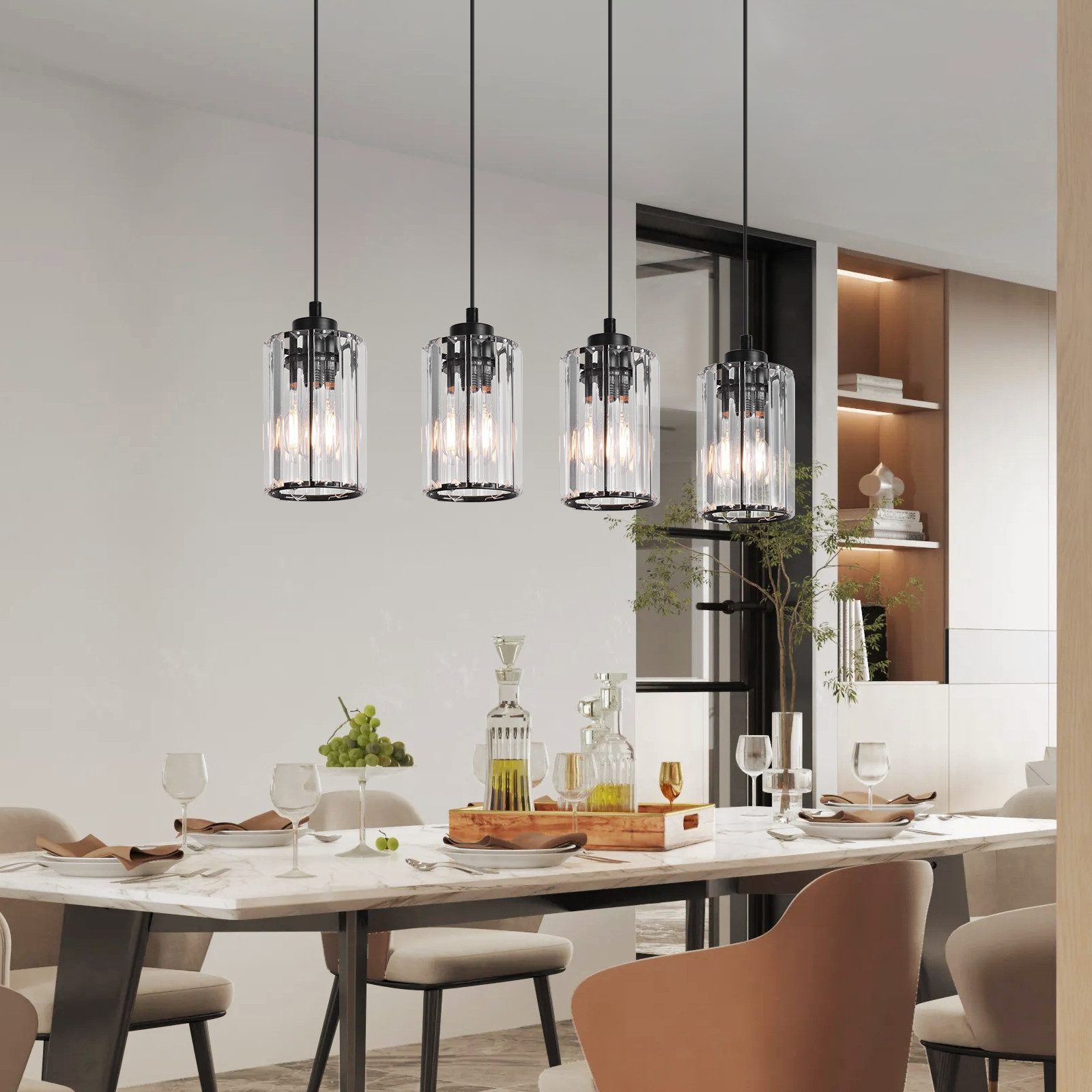 ZMH Pendelleuchte Esstisch 4-flammig, schwarze Hängeleuchte mit Rauchglas, 4 x E27, ohne Leuchtmittel, höhenverstellbare Hängelampe für Esszimmer und Kücheninse – Bild 5 von 5