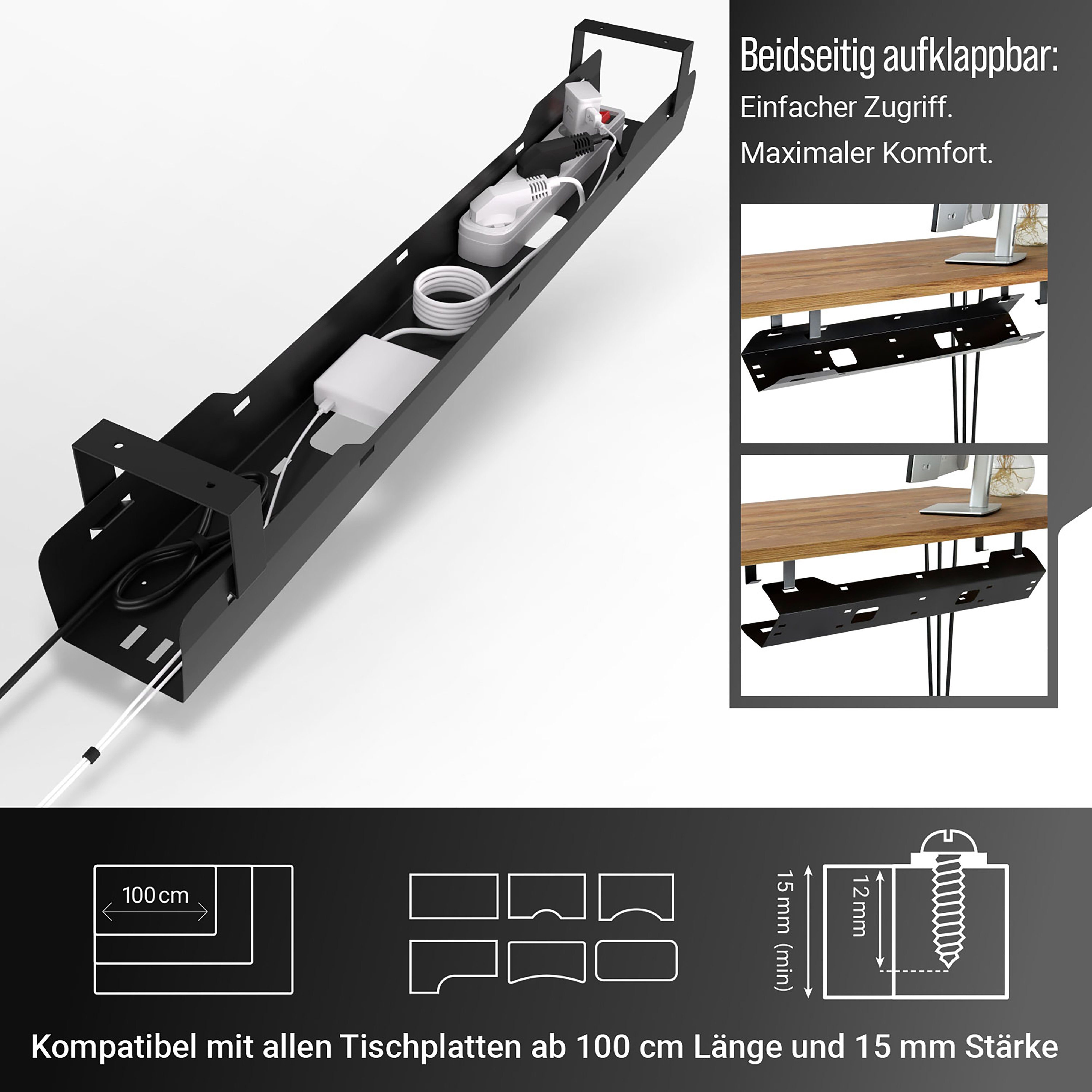 Ultimate Setup Kabelführung Kabelwanne Schreibtisch für bestes Kabelmanagement, Klappbar