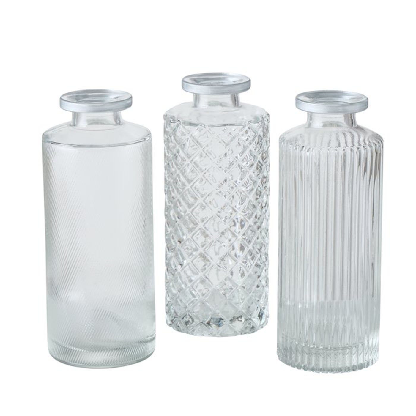 BOLTZE Tischvase Vase im 3er Set aus Glas in Flaschenform Tischdekoration