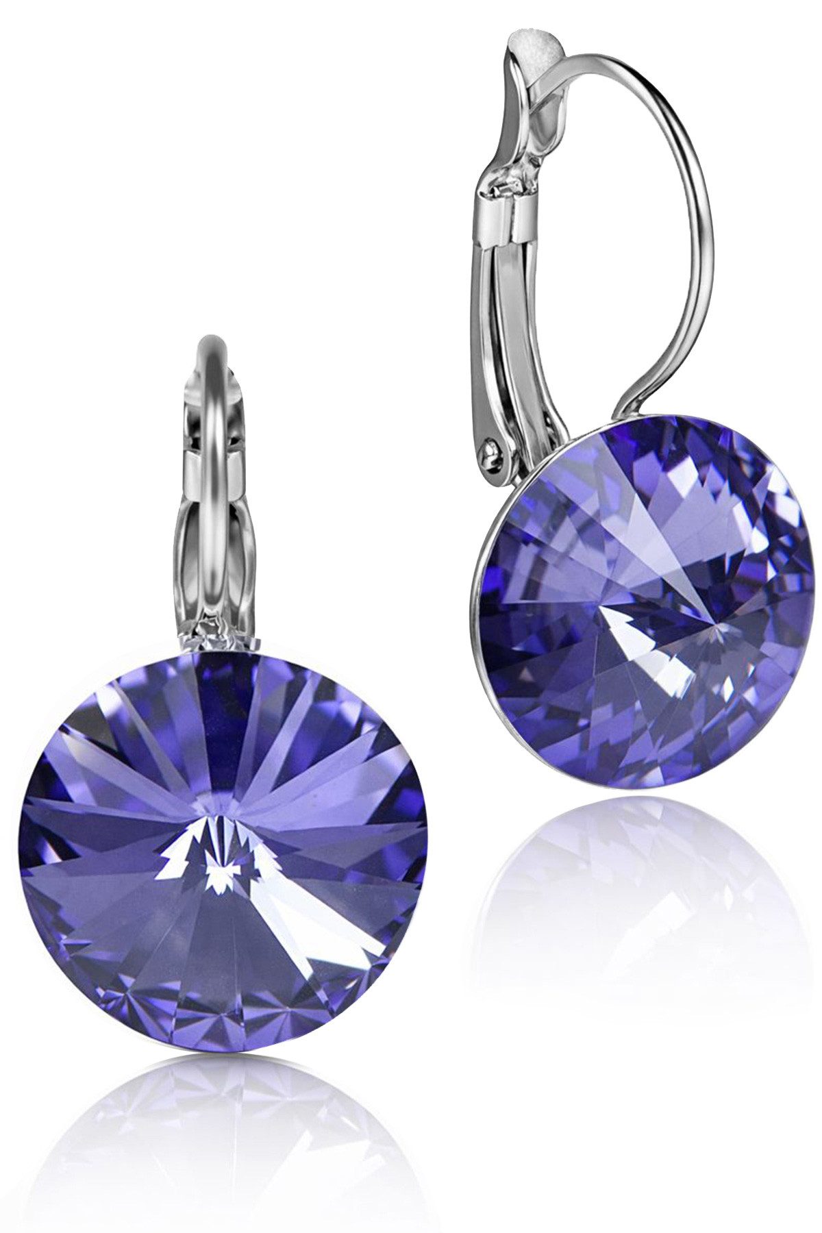 LUISIA® Paar Ohrhänger Silberne Ohrringe "Rivoli" mit 12 mm Kristallen von Swarovski® (2-tlg., inkl. Schmuckbox), Große Farbauswahl